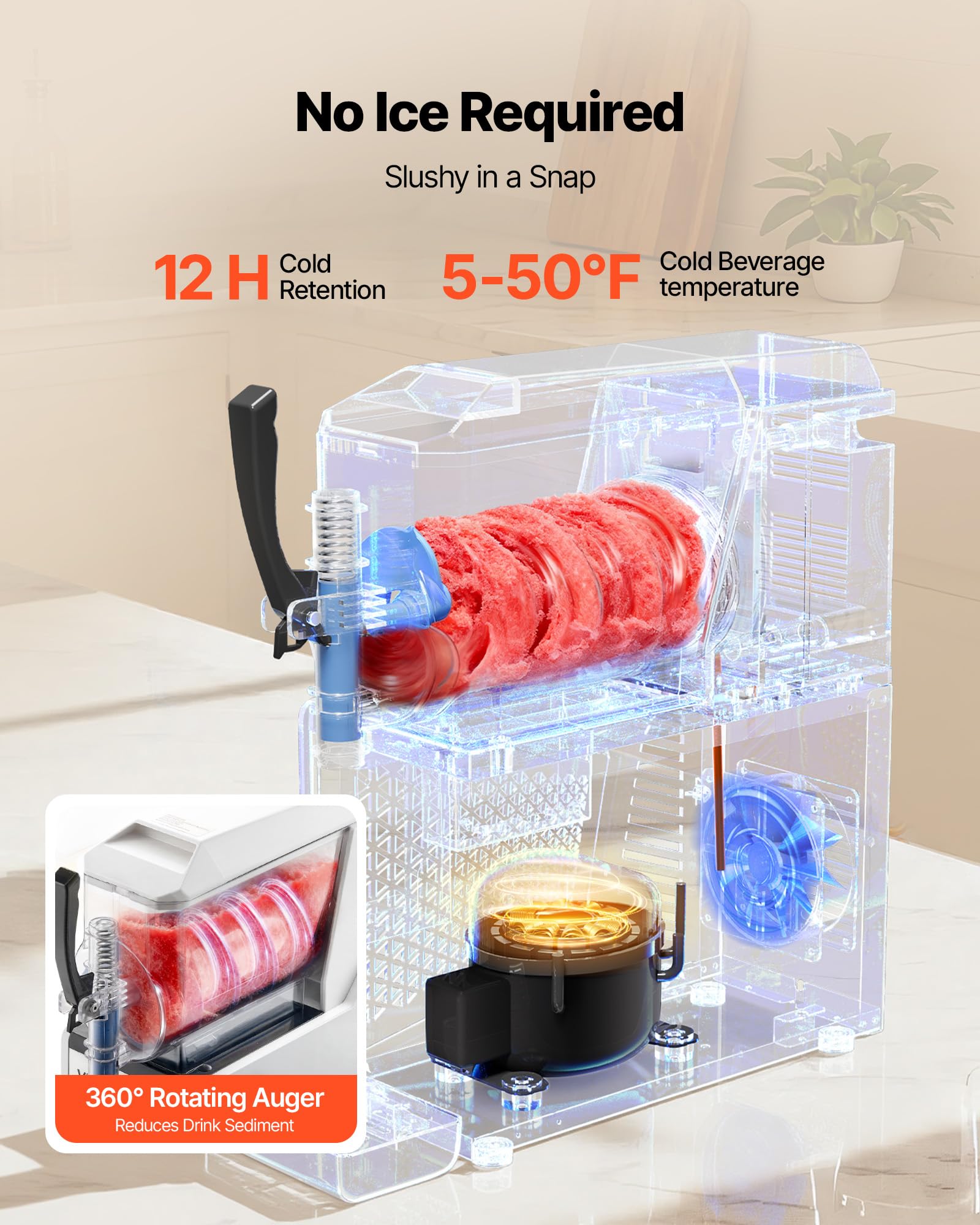 VEVOR Macchina per Granite 1 x 3 L 350 W Serbatoio Singolo Macchina per Bevande Ghiacciate Succo Fredde Cocktail con Funzione Autopulente per Preparazione Frappé, Milkshake, Frullati
