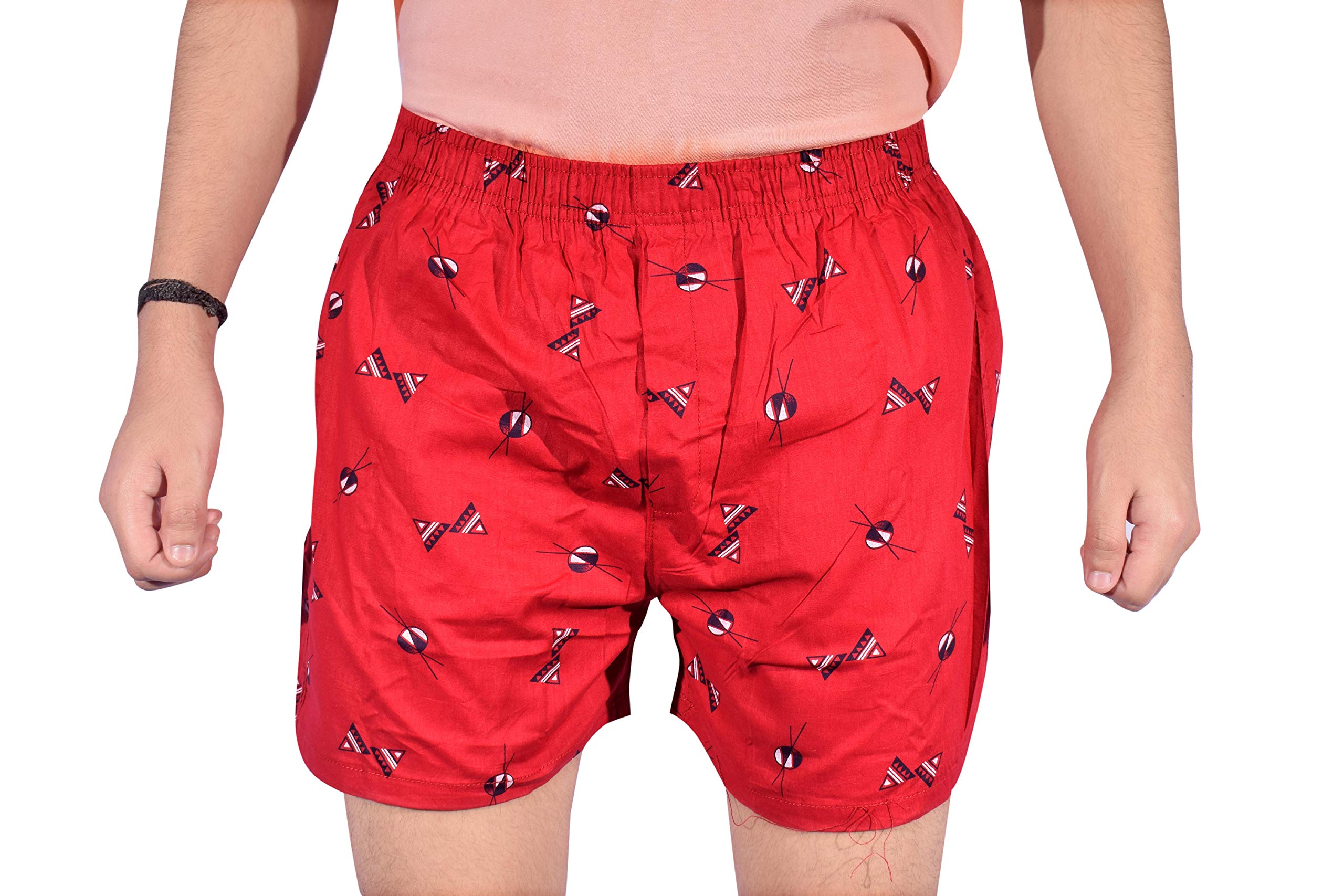 kundan Men's 100% Pure-Cotton Printed Boxer Inerwear (Pack of 1 Boxer for Men) Red-picture-14