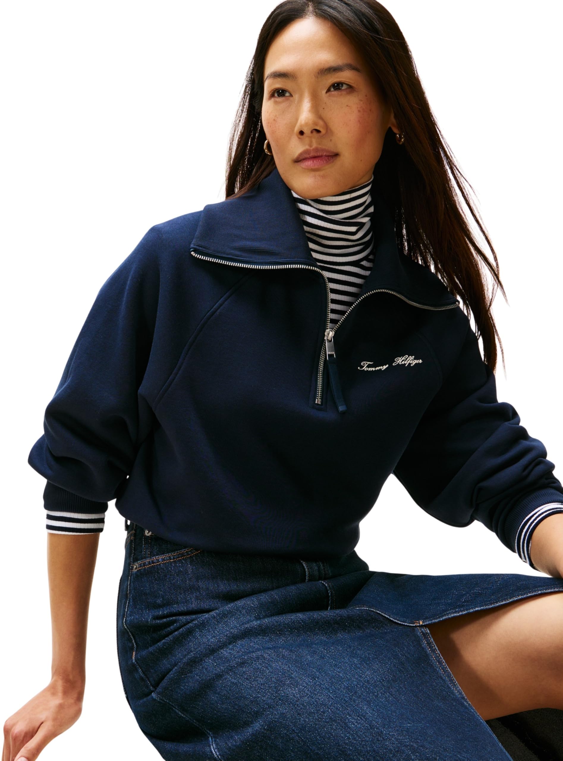 Tommy Hilfiger Damska klasyczna bluza polarowa z zamkiem błyskawicznym WW0WW46632, niebieska, XXXL, Niebieski (Dark Night Navy), 3XL duże rozmiary wysoki