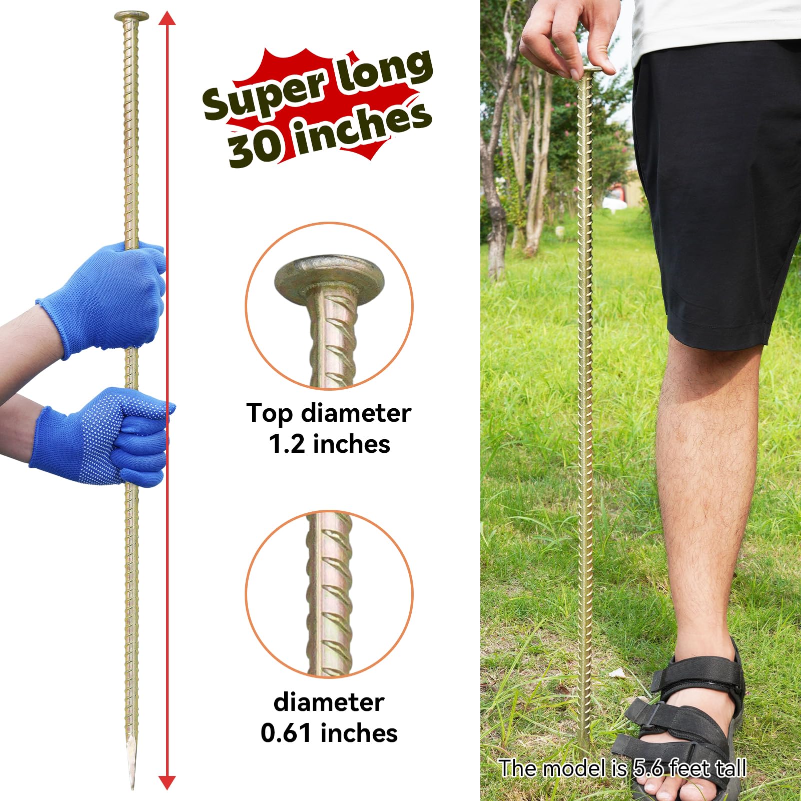 Lot De 4 Piquets D'armature En Métal De 35,6 Cm Pour Asphalte De 1,27 Cm De Diamètre – Lot De 4 Piquets Robustes Pour Ralentisseur, Butée De Roue – Piquets Filetés En