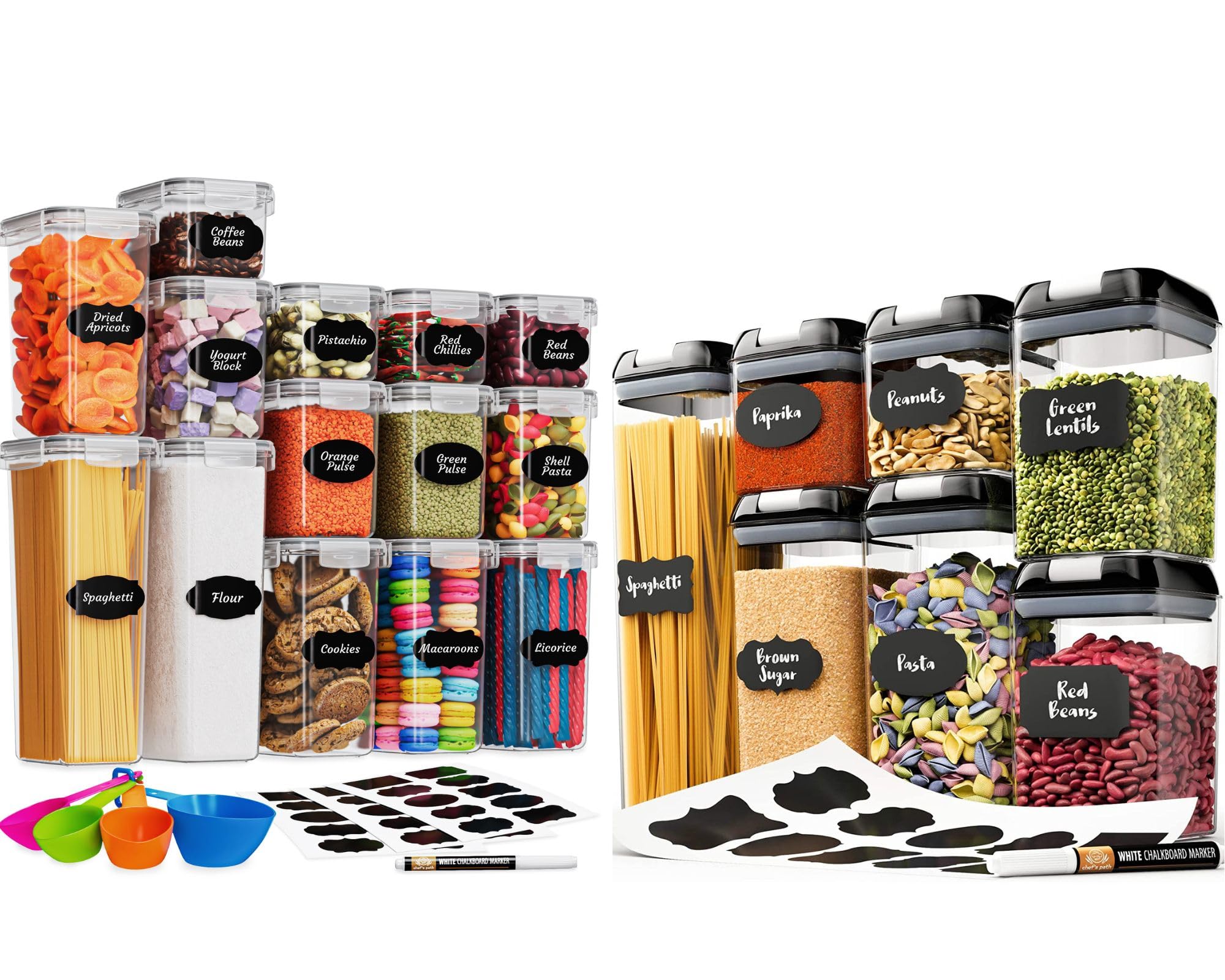 Chef's PathAirtight Food Storage Containers with Lids (Set of 21) - BPA Free Kitchen Storage Containers for Pantry & Kitchen Organization and Storage - Sugar, Flour, Pasta with Labels and Markers