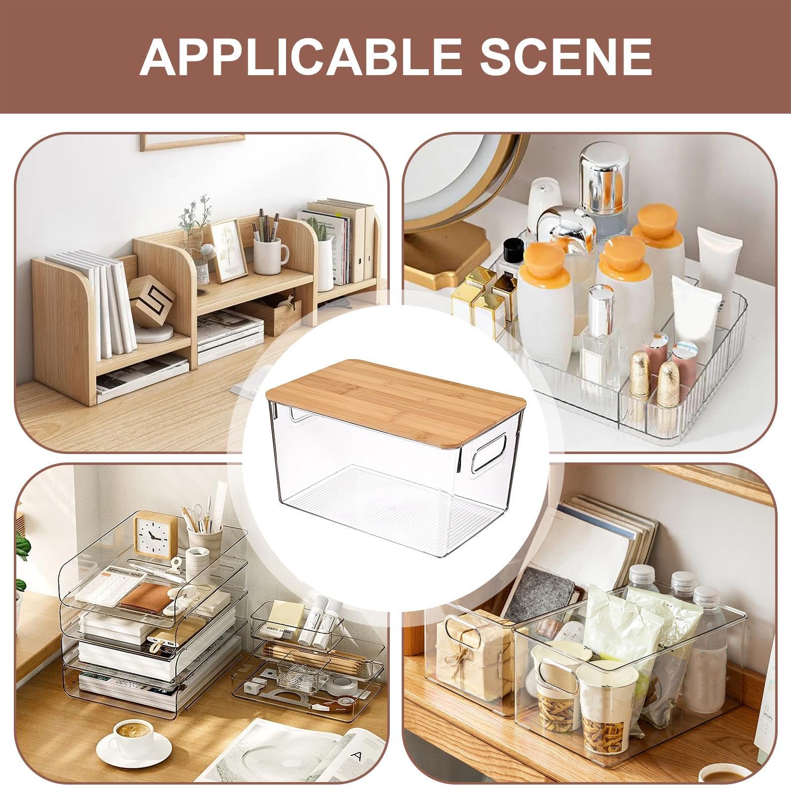 Bins Clear Kitchen Organizer - Scatola portaoggetti impilabile da 11,3x7 | 6x6,3 pollici, contenitore con coperchio in legno, organizer per nevi trasparenti | Fornitura di scatole multifunzione