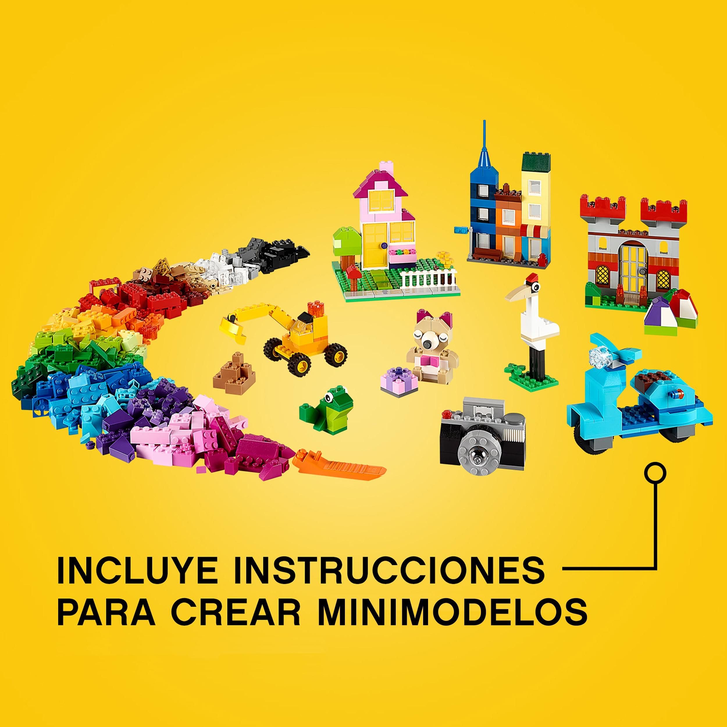 LEGO Classic Caja de Ladrillos Creativos Grande, Juguetes para Niños y Niñas de 4 Años o Más, 2 Bases Verdes, Animales, Casas y Coches de Juguete, Juego de Construcción 10698