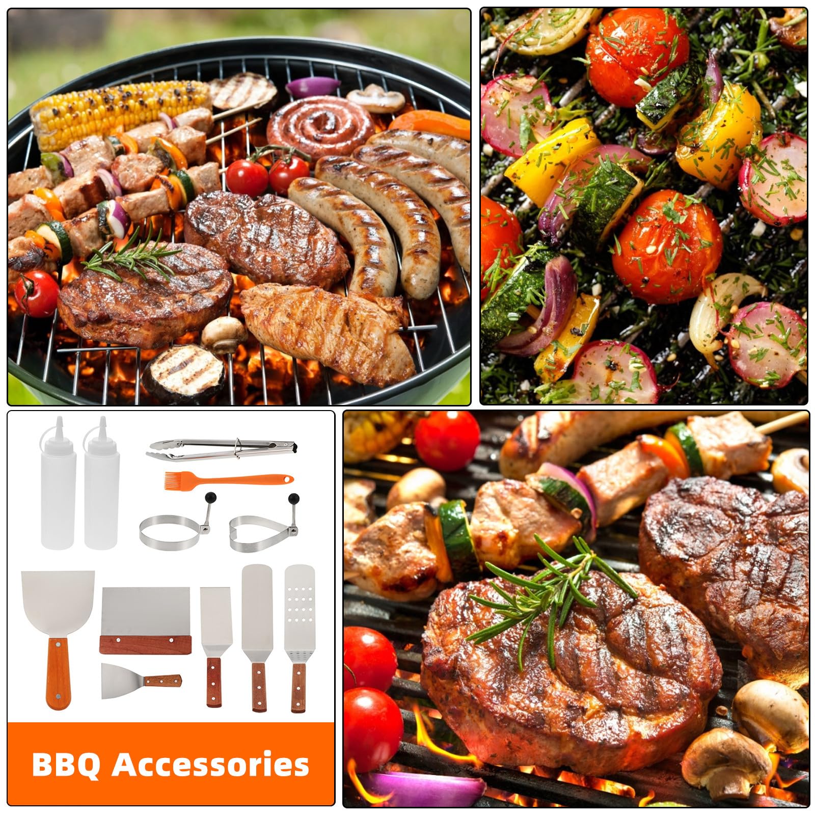 Grillbesteck für Outdoor Barbecue und Camping Einfach zu Bedienen Praktisches und Komplettes Barbecue aus Edelstahl 12 Stück für Grill Liebhaber