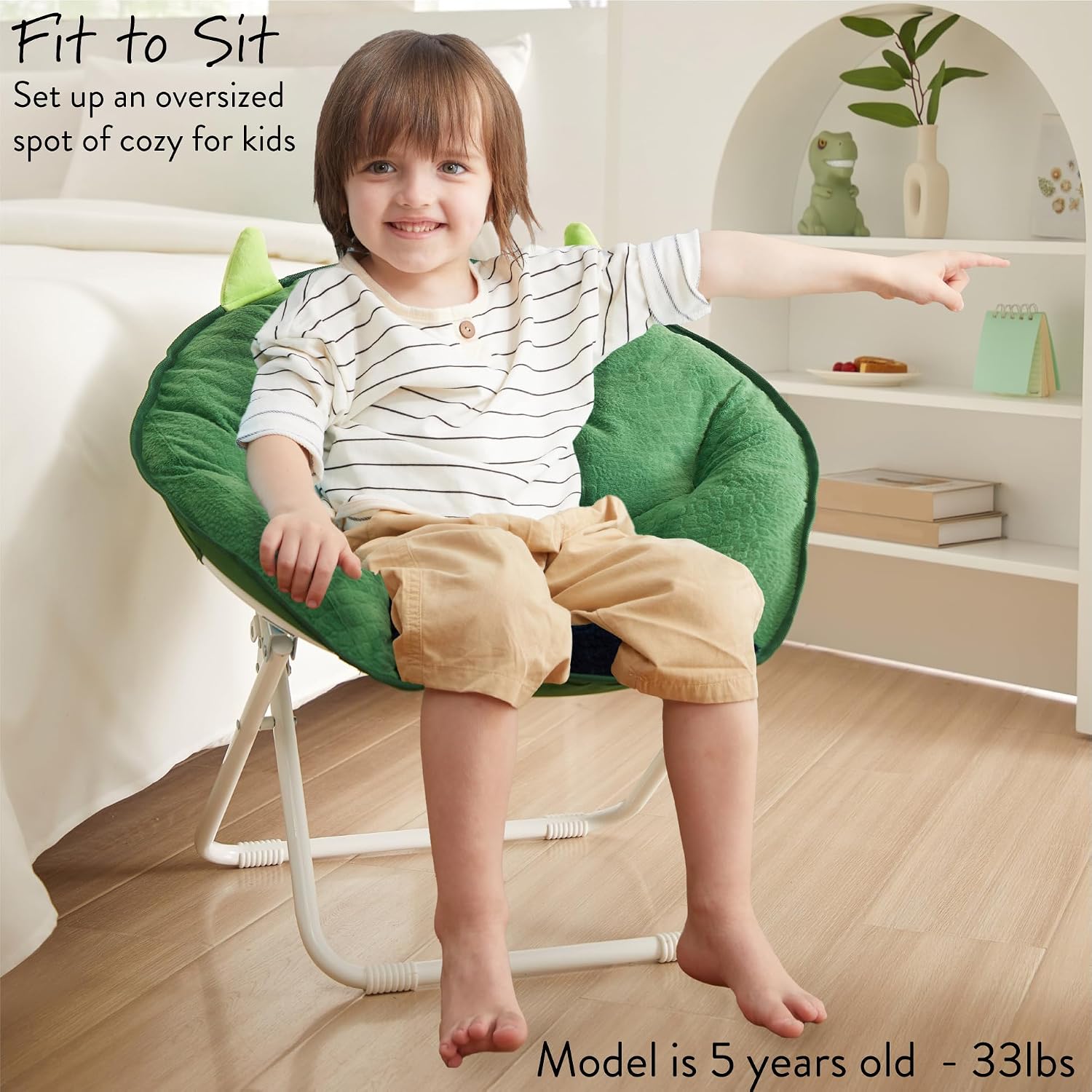 Heritage Kids Figural Dinosaur Faux Fur 23" Folding Saucer™ Chair, Ages 3+