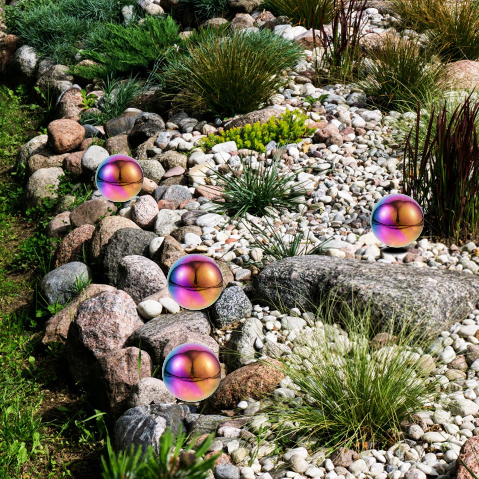TOYANDONA 5 Pezzi Sfera da Giardino in Acciaio Inossidabile Lucidata Riflettente Palla Rotonda per Decorazioni Esterni Performance di Riflessione