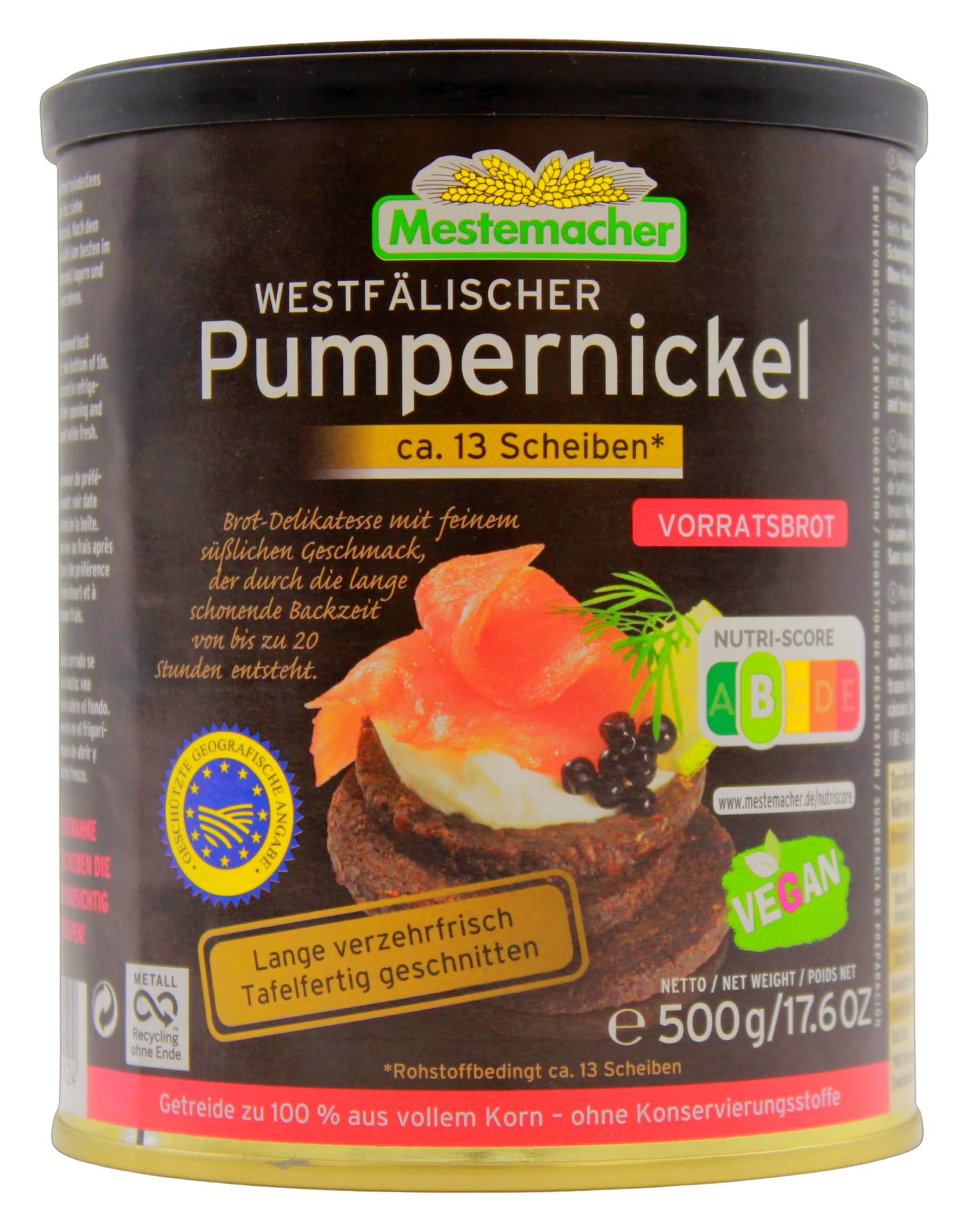 Mestemacher Pumpernickel/Dose, 12er Pack (12 x 500 g) Lebensmittel & Getränke