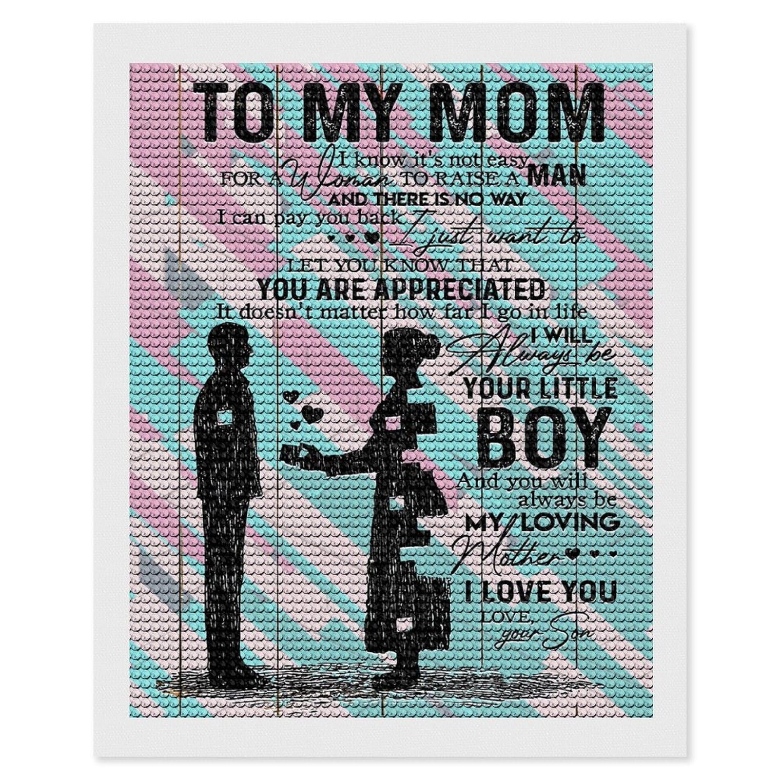 Junmoney Son to Mom to My Mom Diamond Painting Canvas Kit 16"x20", Adhesive Canvas, Christmas Gift, Full Kit Included, Thoughtful Present