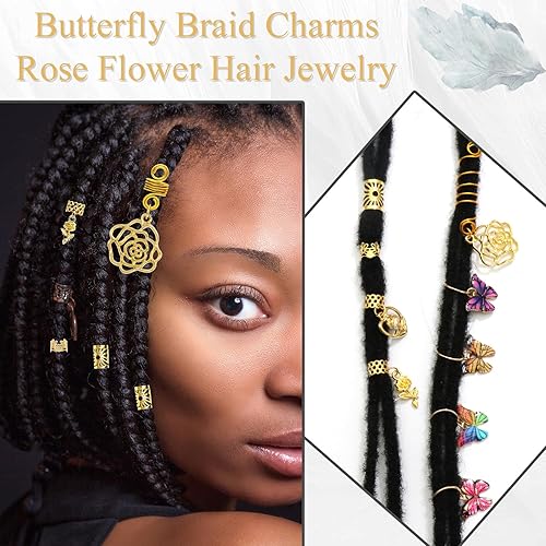 Miniatura 4 de VENOFEN 30 clips de mariposa para trenzas, joyería de cabello dorado para trenzas de flores y primavera, pulseras de mariposas coloridas, accesorios