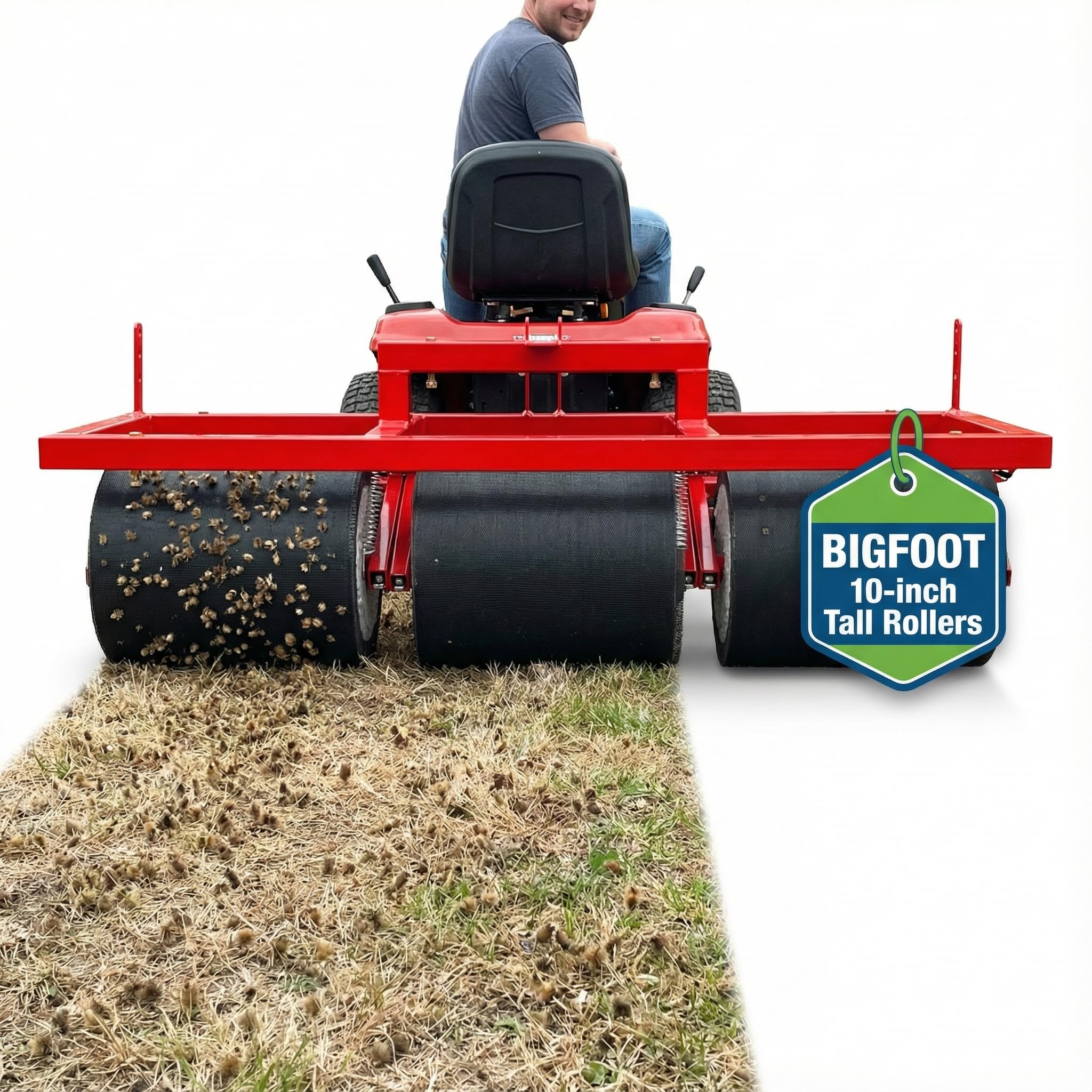 Pull-Behind Bigfoot Sticker Burr Roller Remover Yard Tool - USA Made, Our Largest Burr Remover Tool for Fast & Efficient Burr Removal - Patented Goat