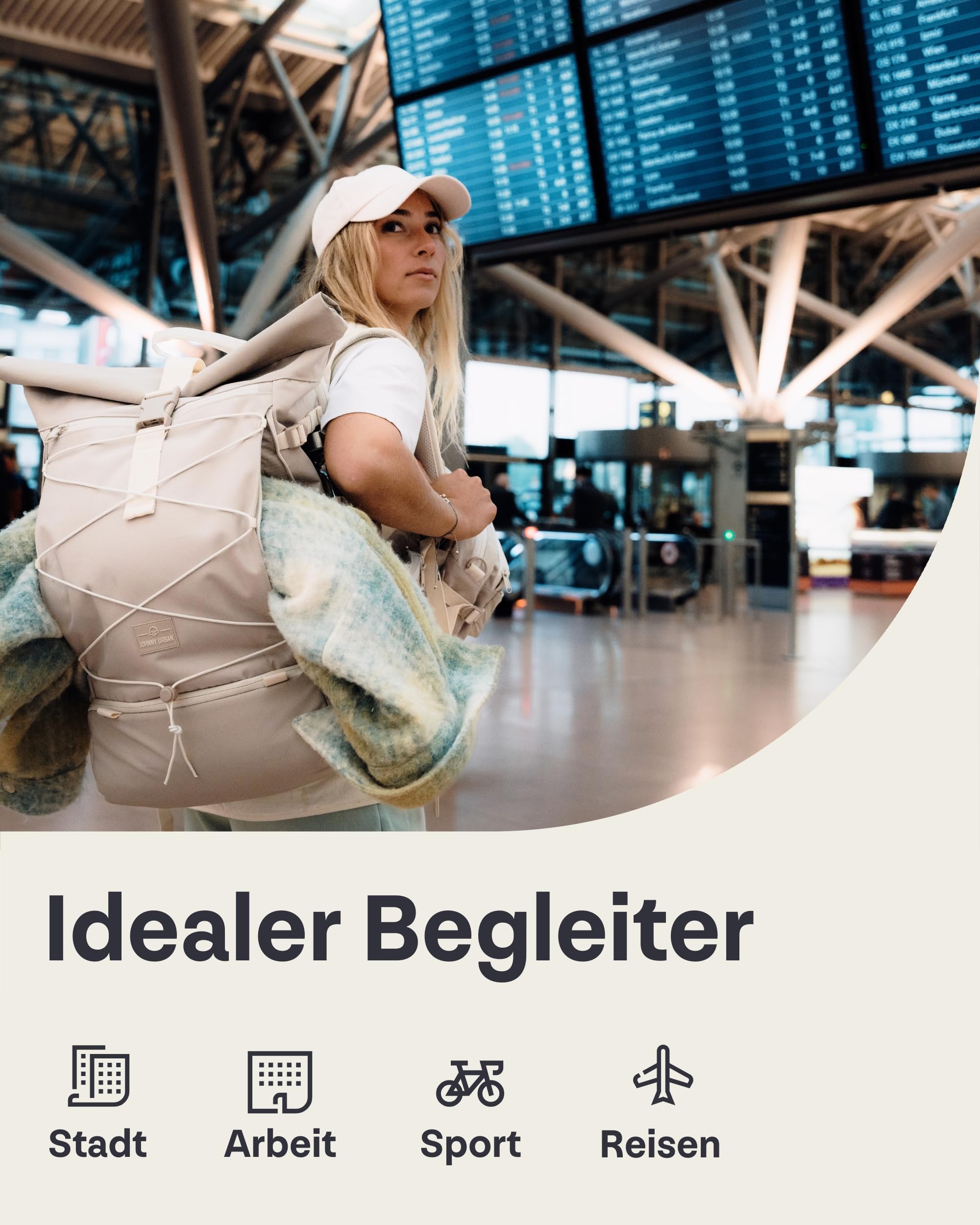 Johnny Urban Reiserucksack Damen & Herren - Allen Travel L - 37L Rolltop Rucksack Groß Handgepäck - Idealer Backpack für Reisen Ausflüge Trips - Wasserabweisend