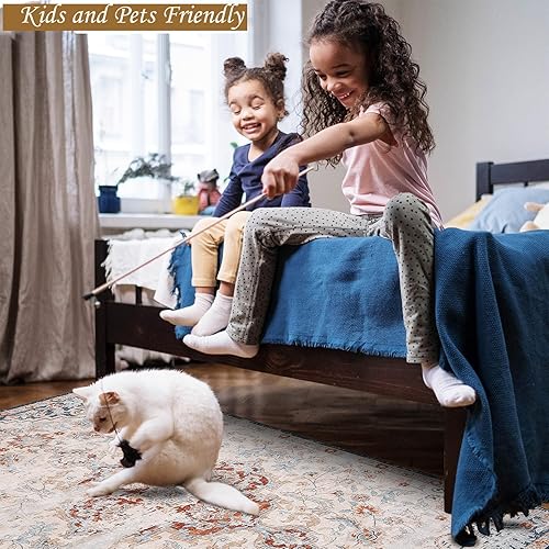 Miniatura 2 de COZYLOOM Alfombra bohemia lavable de 5 x 7 pies, color rosa, alfombra tradicional para sala de estar, dormitorio, comedor y cocina, antideslizante,