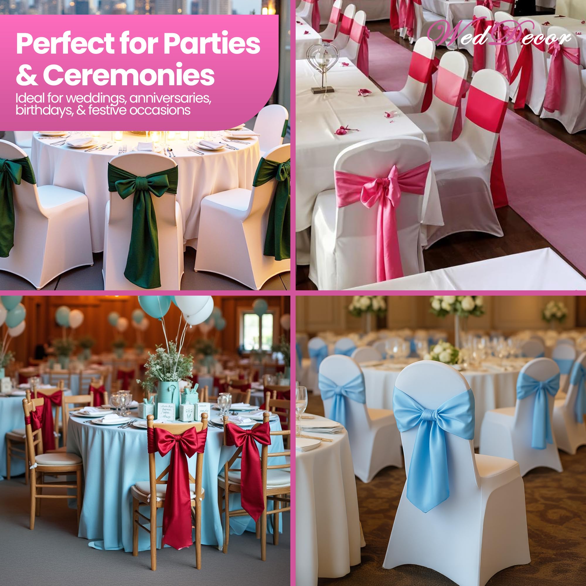 WedDecor Satynowa wstążka w kolorze szampańskiego złota pełniejsza kokarda na ślub urodziny zaręczyny przyjęcie przyjęcie bankietowe wydarzenie dekoracja krzesła do jadalni - 18 x 274 cm - 100 szt