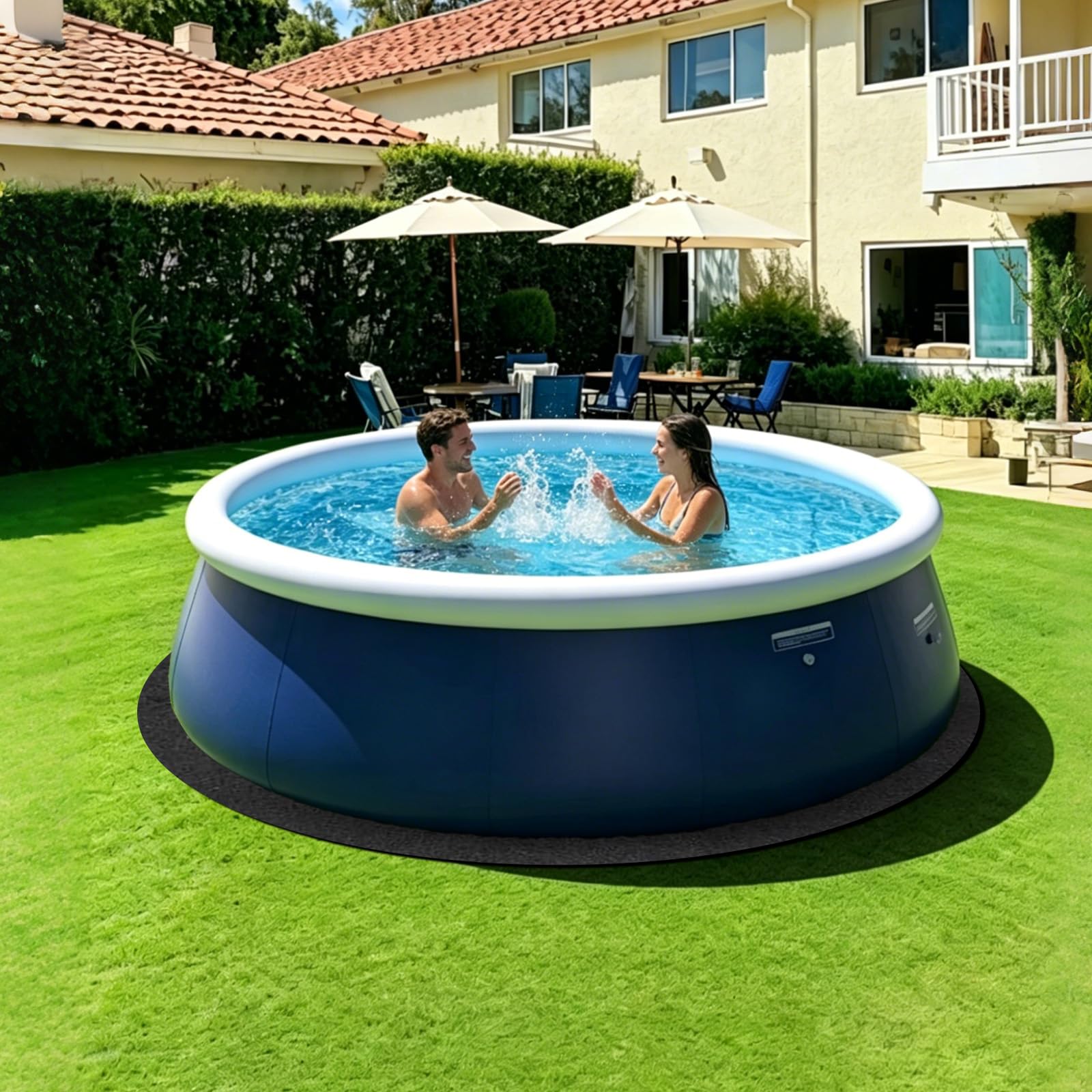 Poolunterlage Rund, Pool Unterlage Outdoor, Bodenschutzmatte Pool, Poolmatten Schutzboden Faltbarer, Whirlpool Unterlage, Pool Bodenplane, Wiederverwendbar (370CM)