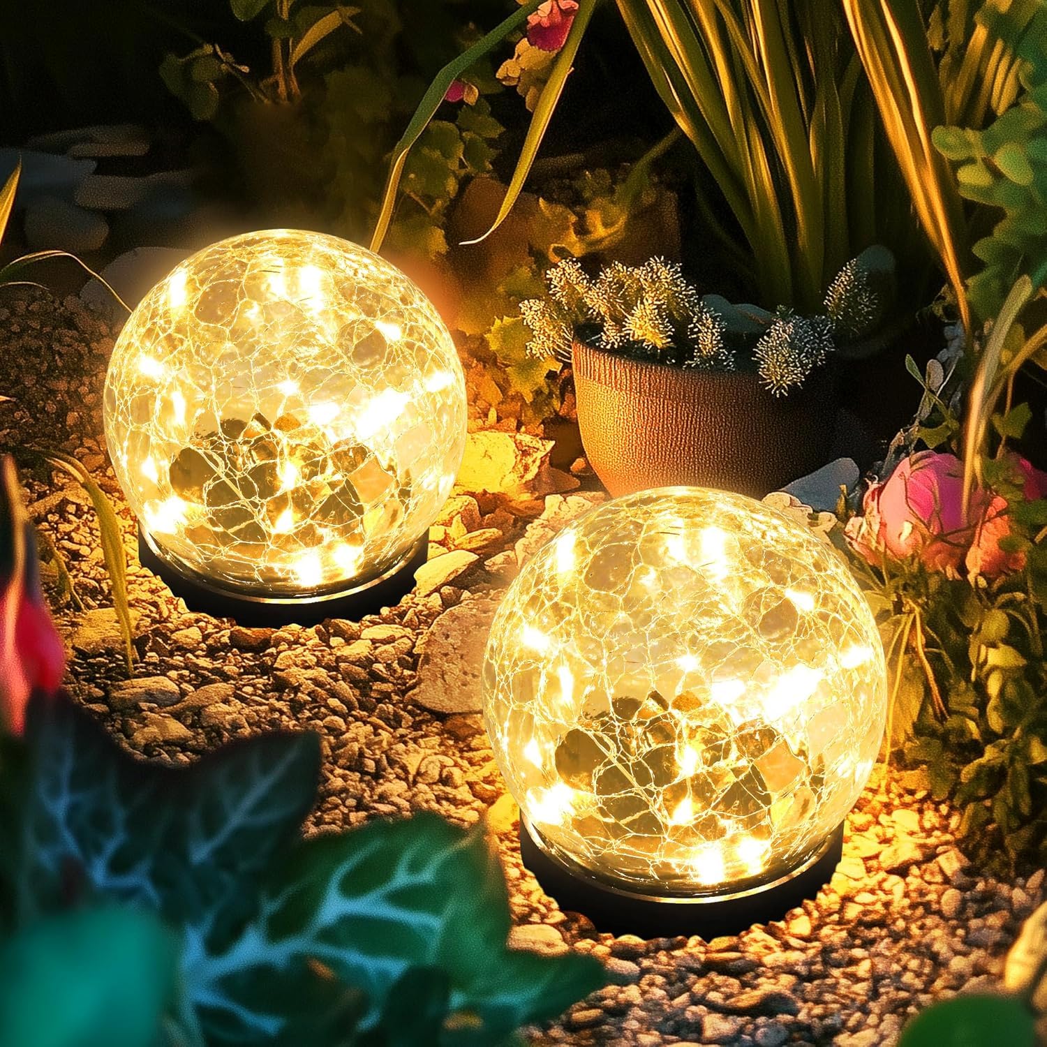 Kizozo Solarlampen für Außen 4 Stück, Solar Kugelleuchte 12cm, Solarlampen Garten IP55 wasserdicht, Solarleuchten für außen, Solar Gartenleuchten mit 30LED Lichter, Bodenleuchten außen warmweiß