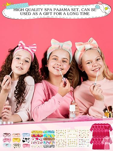 Miniatura 6 de Suhine Juego de 10 suministros de fiesta de spa para niñas, batas de satén para niños, kit de salón de uñas, accesorios para fiestas de cumpleaños