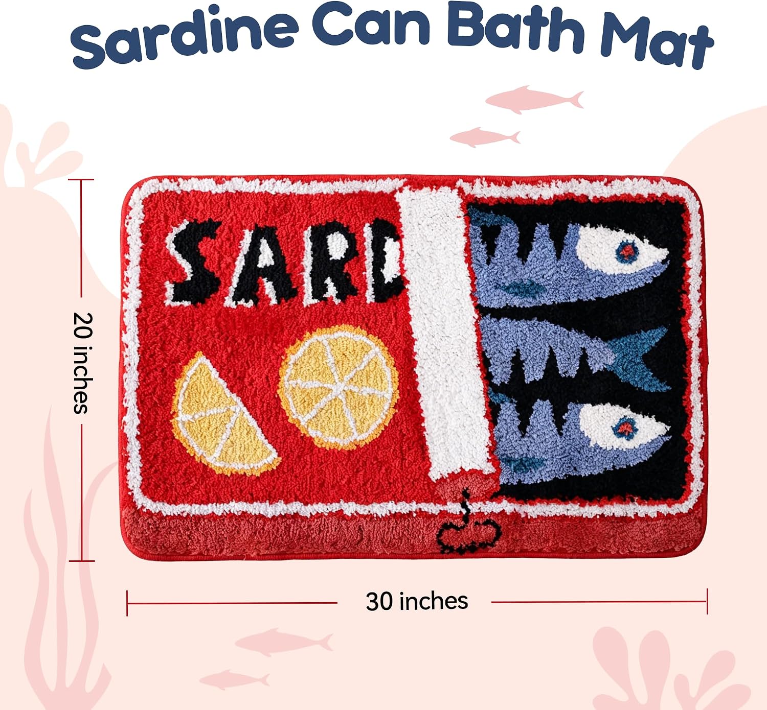 TRUEDAYS Sardine Bath Mat, Cute Bath Rugs for Bathroom 20x30 Inch, Red image 2