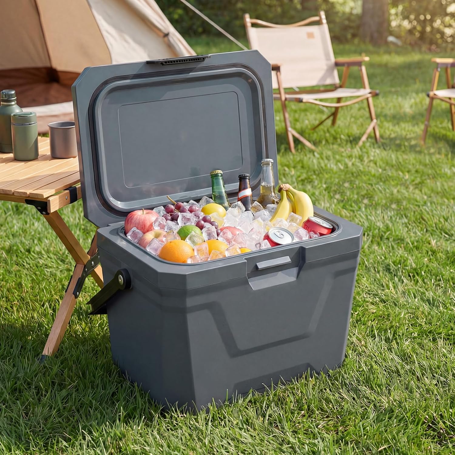 COSTWAY Insulated Portable Cooler, Hard Shell Ice Chest w/ 2 Cup Holders, Bottle Opener, Drain Plug, 3-Day Ice Retention, Outdoor Leak-Proof Dry Box for Beach, Camping, Fishing, Picnic