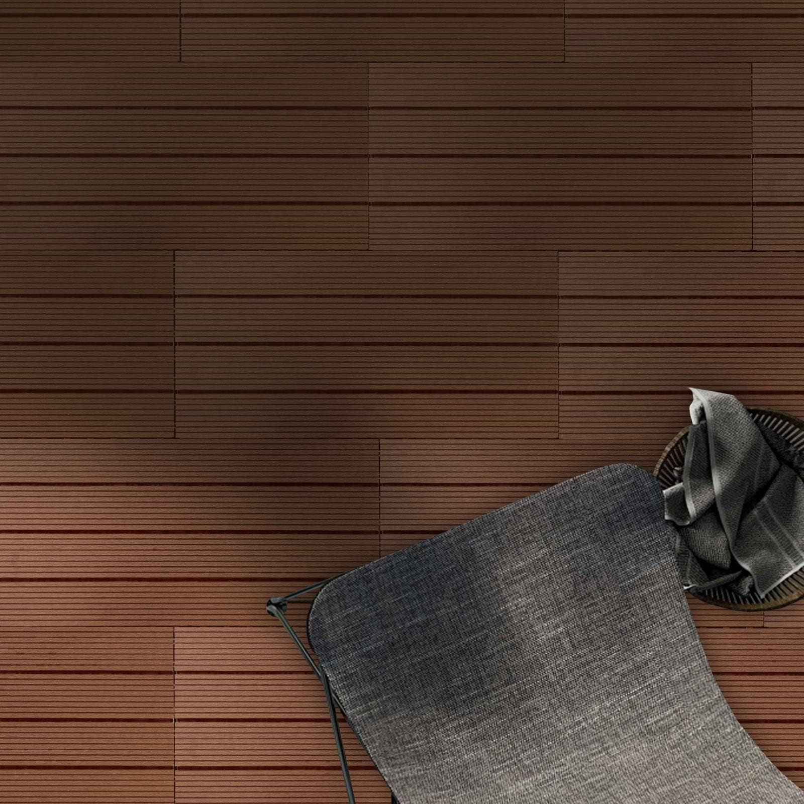 Floordirekt || Royal | Caillebotis Emboîtables | Qualité Supérieure Résistant aux intempéries | Idéales sol Extérieur, Terrasse, Balcon | 2m² | 60x30cm, Marron clair