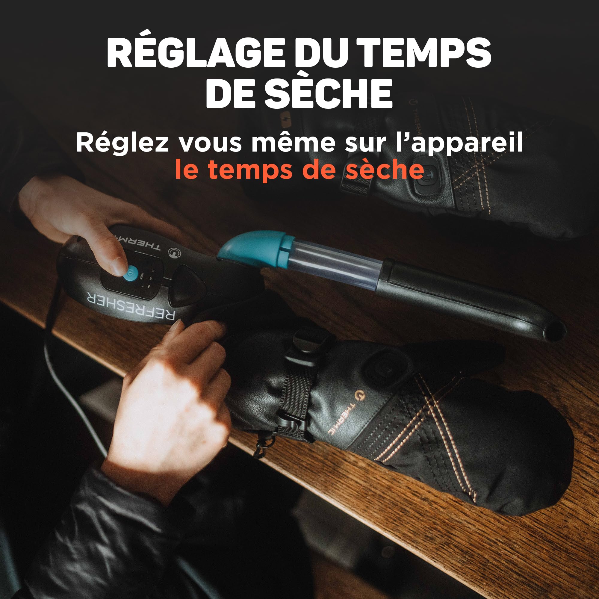 Therm-Ic - Sèche Chaussures et Gants, Désodorisant, Antibactéries, Réglage du temps, Compact et Silencieux, Longueur de tubes ajustable