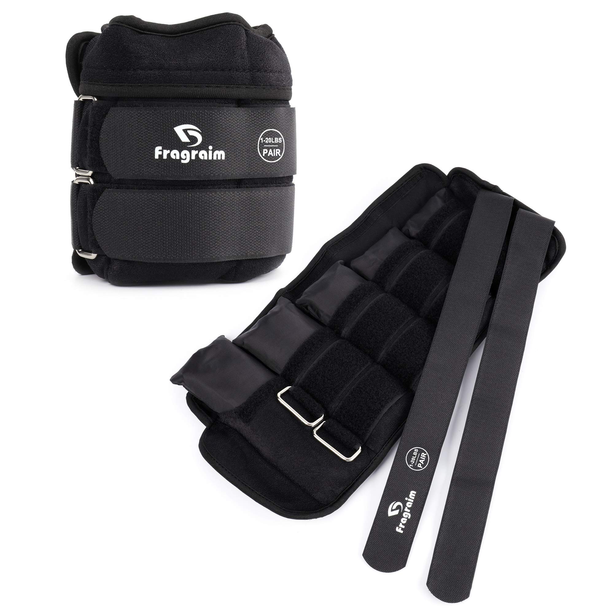 Adjustable Ankle Weights 1-3/4/5/6/8/10/12/15/20 LBS Pair with Removable Weight for Jogging, Gymnastics, Aerobics, Physical Therapy 20lb pair