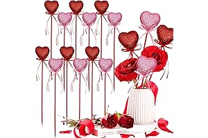 12Pcs Valentine's Day Glitter Red Pink Puffy Heart Picks Foam Heart Picks...