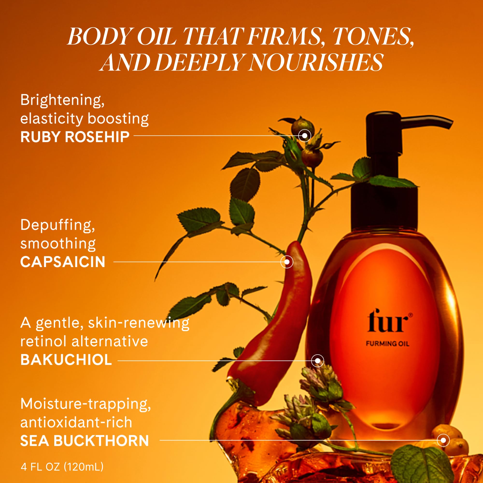 Fur Furming Oil Firming Body Oil with Bakuchiol Retinol Alternative, Hydrating Body Oil for Smoother, Firmer-Looking Skin, Lightweight Body Moisturizing Oil for Butt, Thighs & Body