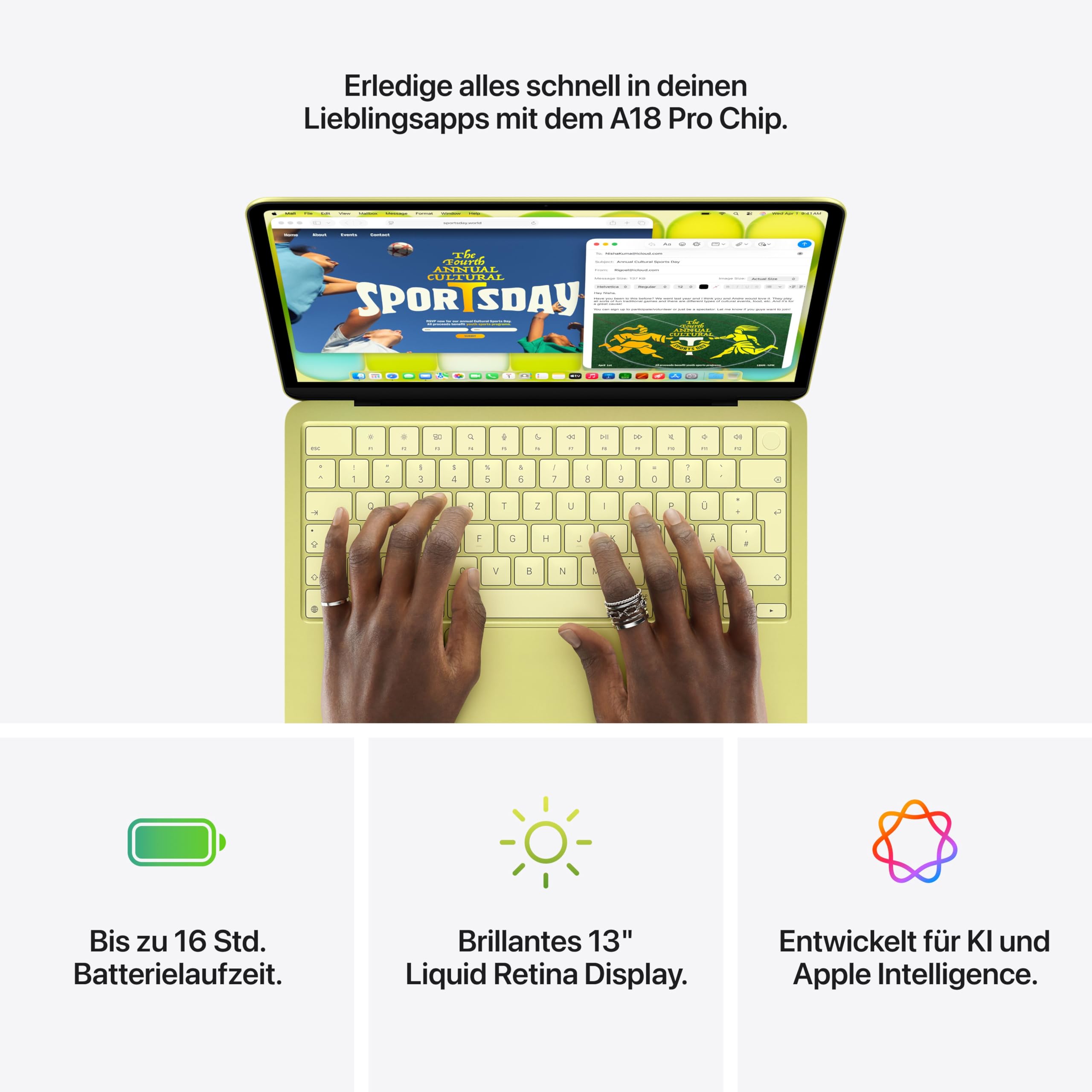 Apple 13" MacBook Neo Laptop mit A18 Pro Chip: Entwickelt für KI und Apple Intelligence, Liquid Retina Display, 8 GB gemeinsamem Arbeitsspeicher, 512 GB SSD Speicher, Touch ID; Rosa