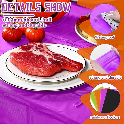Miniatura 4 de Frienda 12 manteles desechables de plástico para Halloween, Navidad, manteles rectangulares de 54 x 108 pulgadas, manteles decorativos de plástico