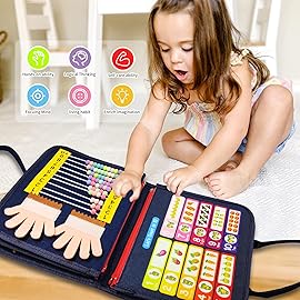 LearnToy Montessori Busy Board for Boys 3 4 5 Year, Sensory Toys for Toddlers 3-6, Ideal for Travel and Preschool - ABCs, 123s, Shapes, Colors, Animals, Weather, Birthday Gifts