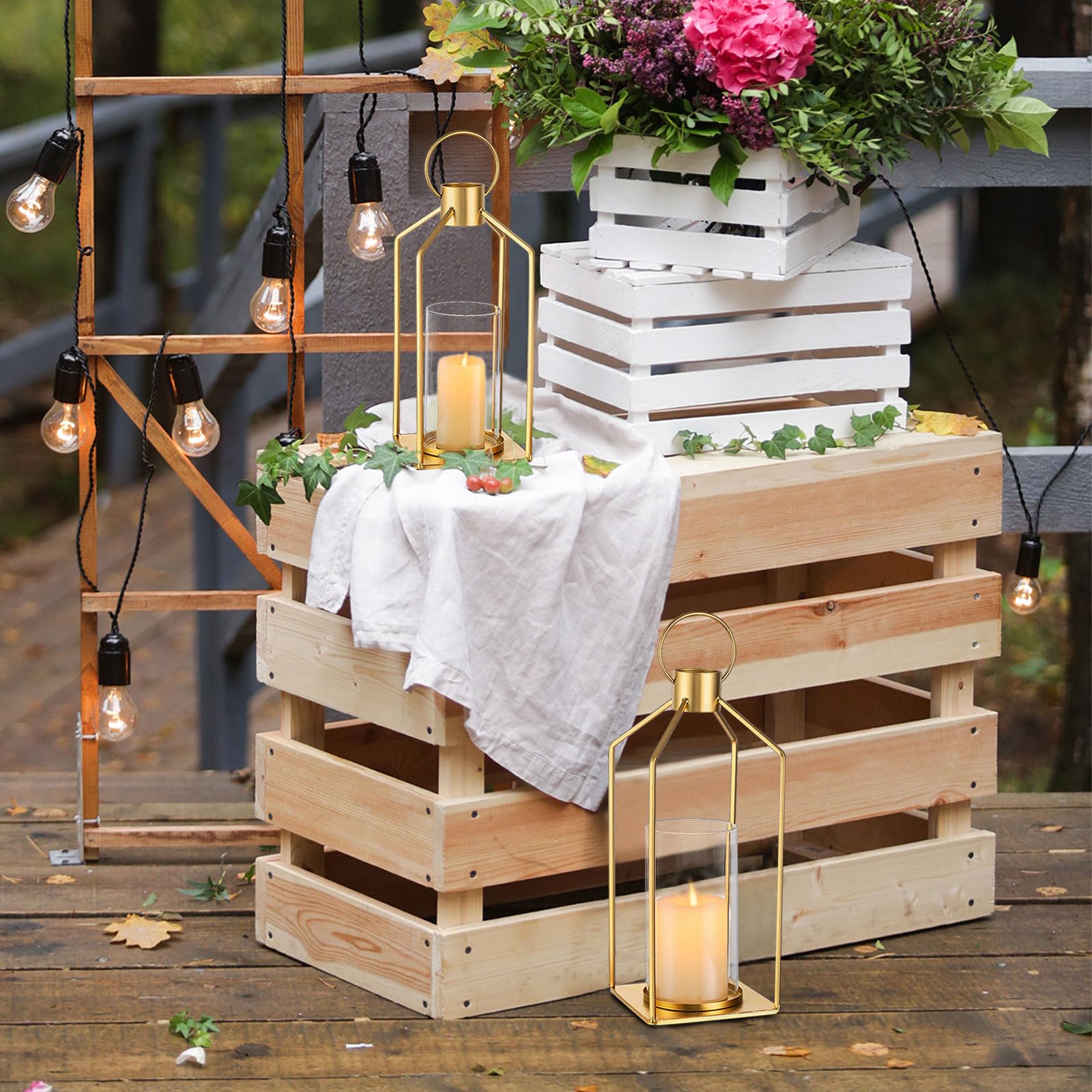 Portacandele in oro con cilindro in vetro: set da 2 candelabri, portacandele antivento, decorazione moderna per matrimoni, soggiorno, armadio