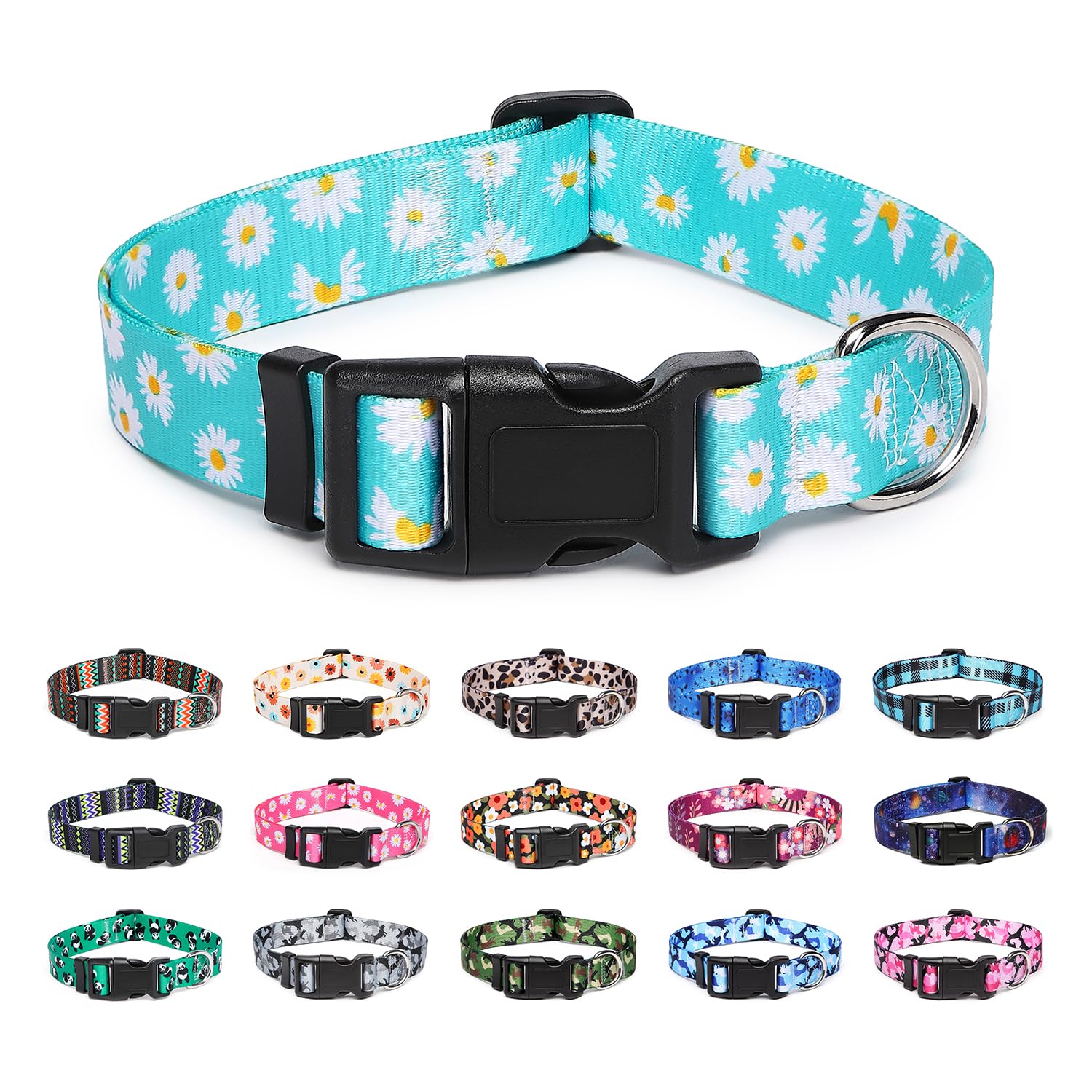 Suredoo Collare per Cani, Nylon Morbido Regolabile Collari per Cani, Gatti, Cuccioli di Taglia Piccola Media Grande (S, Blu Margherita)