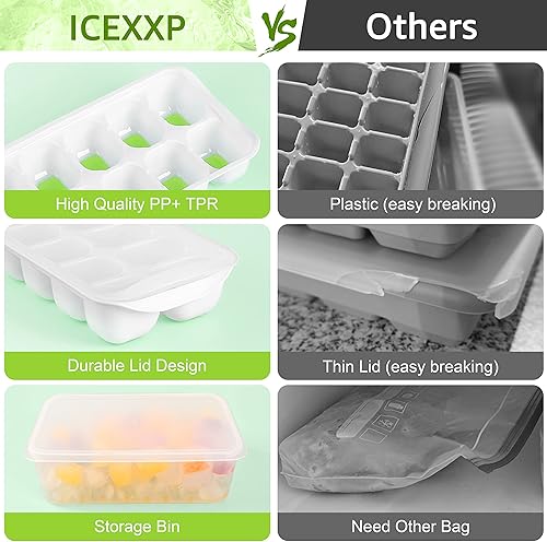 Miniatura 4 de ICEXXP Paquete de 4 bandejas para cubitos de hielo con tapa y contenedor, bandejas de cubitos de hielo para congelador con caja de hielo, bandejas