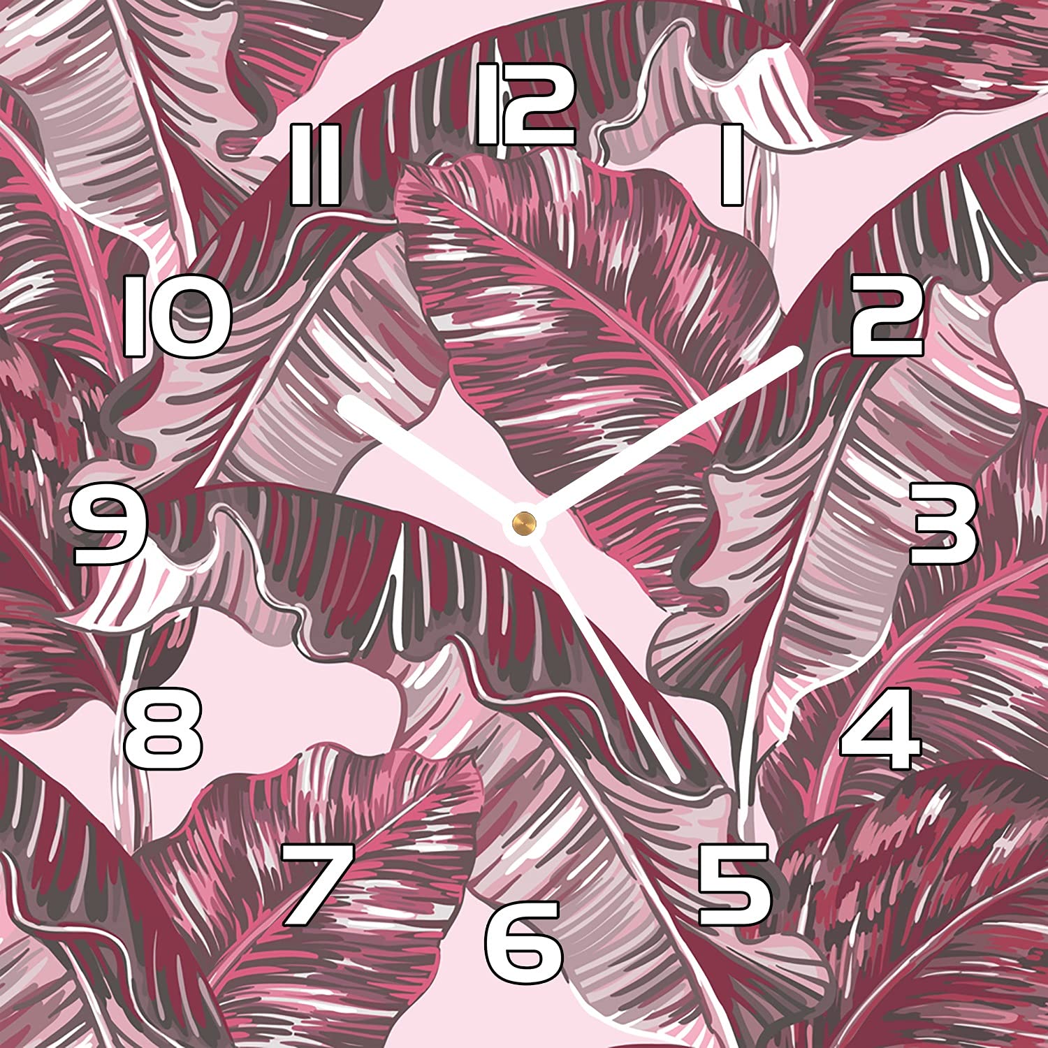 Horloge murale en verre salon moderne motif feuille de banane exotique pour une ambiance nature