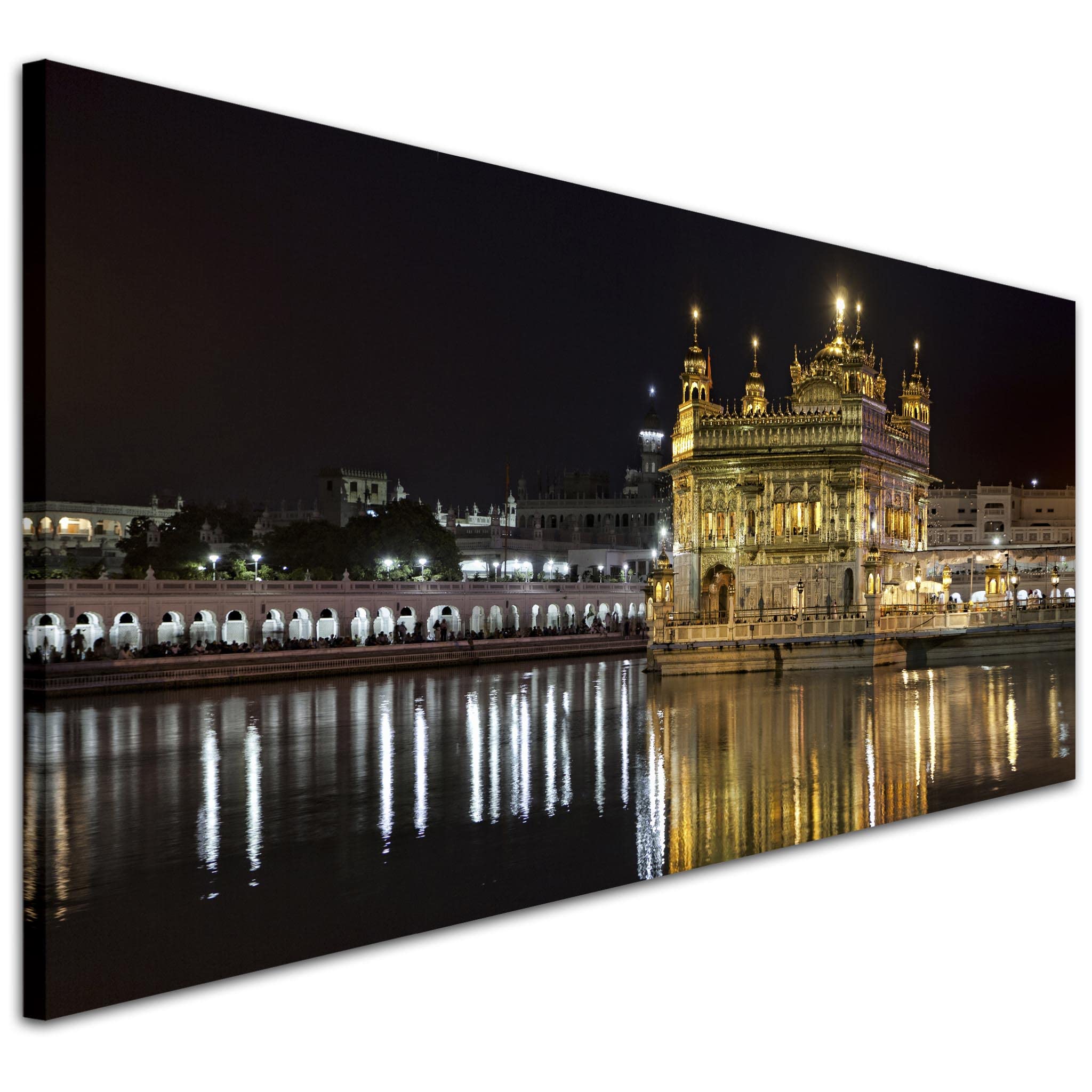 Wallfillers Golden Sikh Temple Amritsar Canvas Wall Art Print - 1195 Xs - 82X34cm