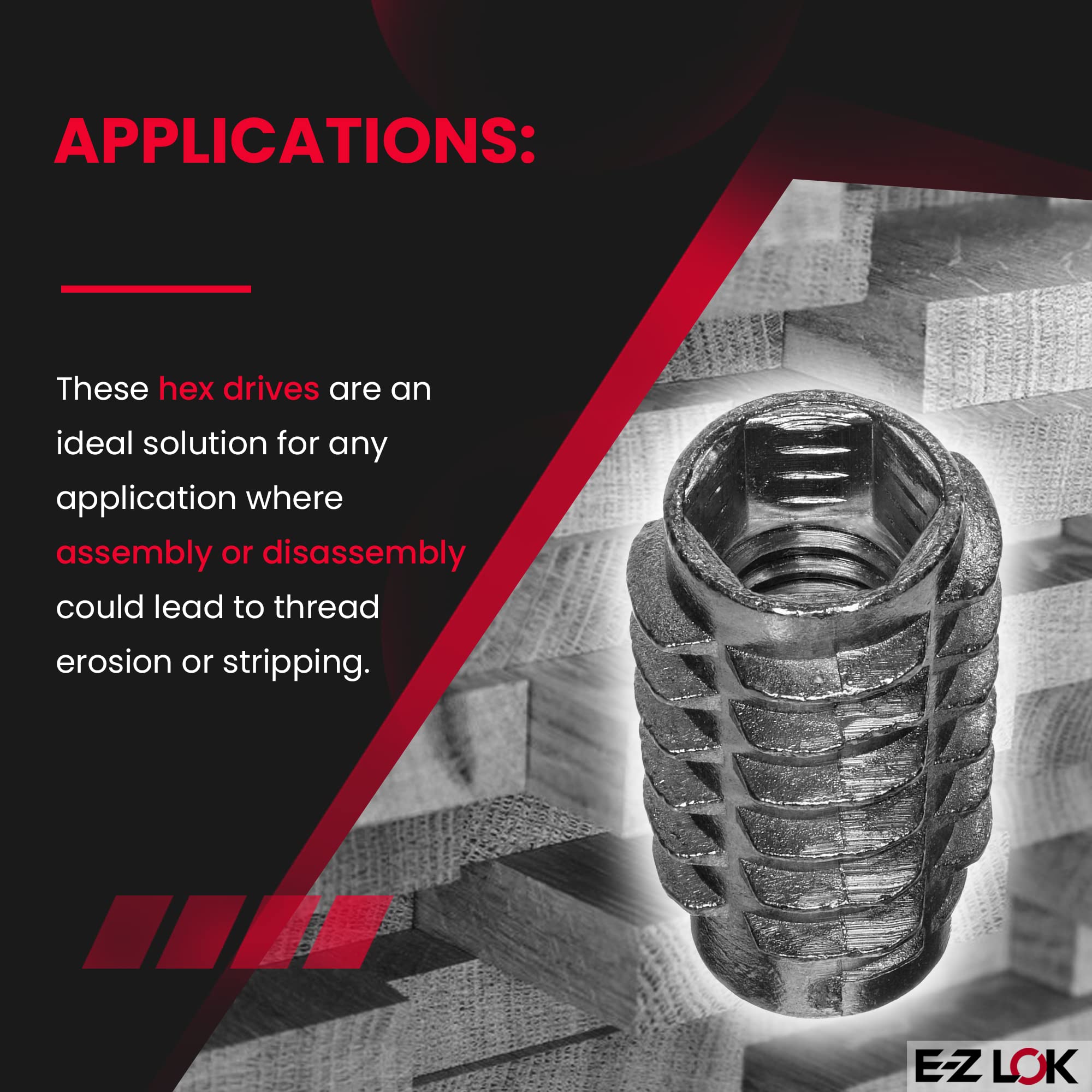 E-Z LOK Thread Inserts for Soft Wood - Hex Design -5