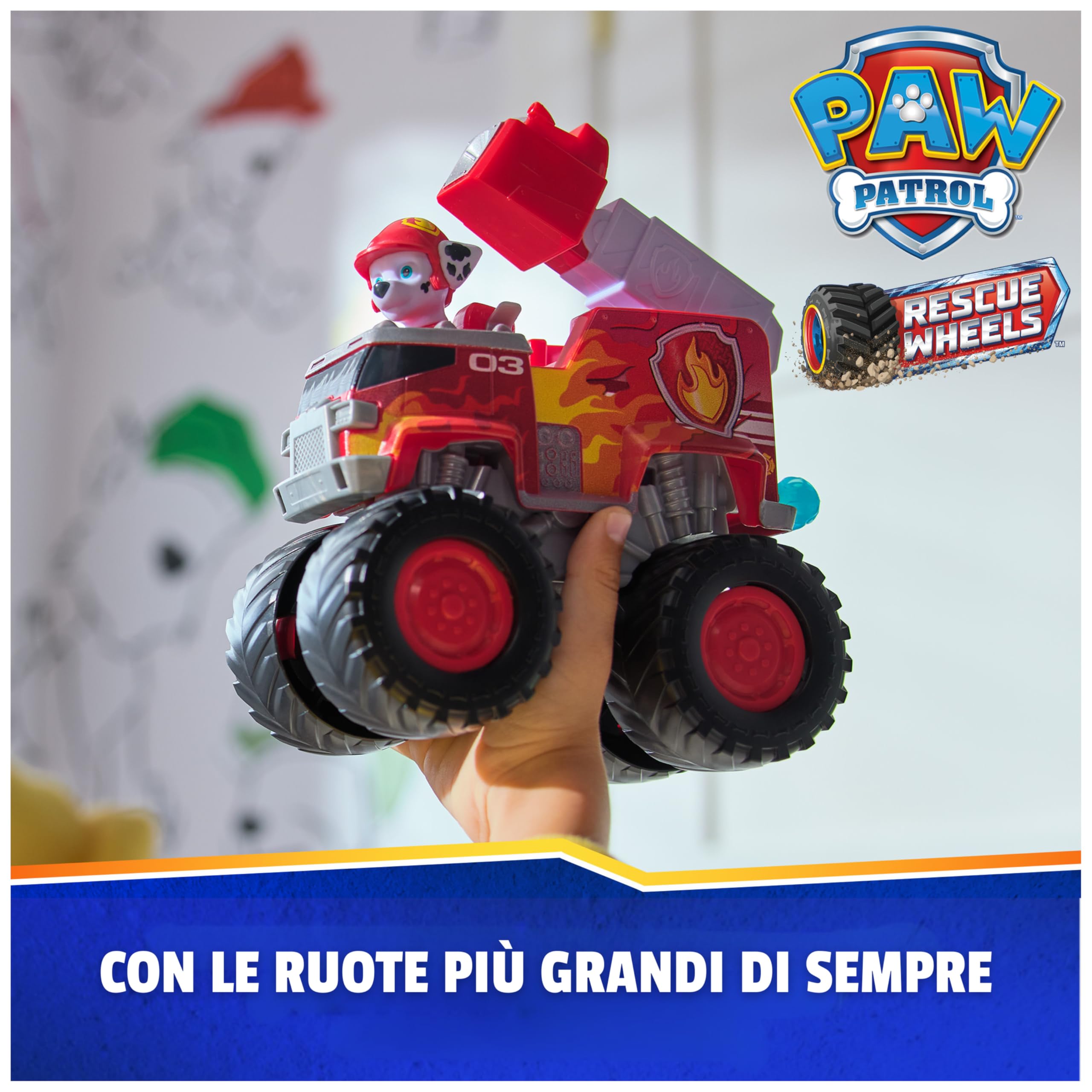 Paw Patrol: Rescue Wheels, Camion dei Pompieri di Marshall, Camion Giocattolo con Lanciamissili e Personaggio Collezionabile, Giocattoli per Bambini e Bambine, 3+ Anni