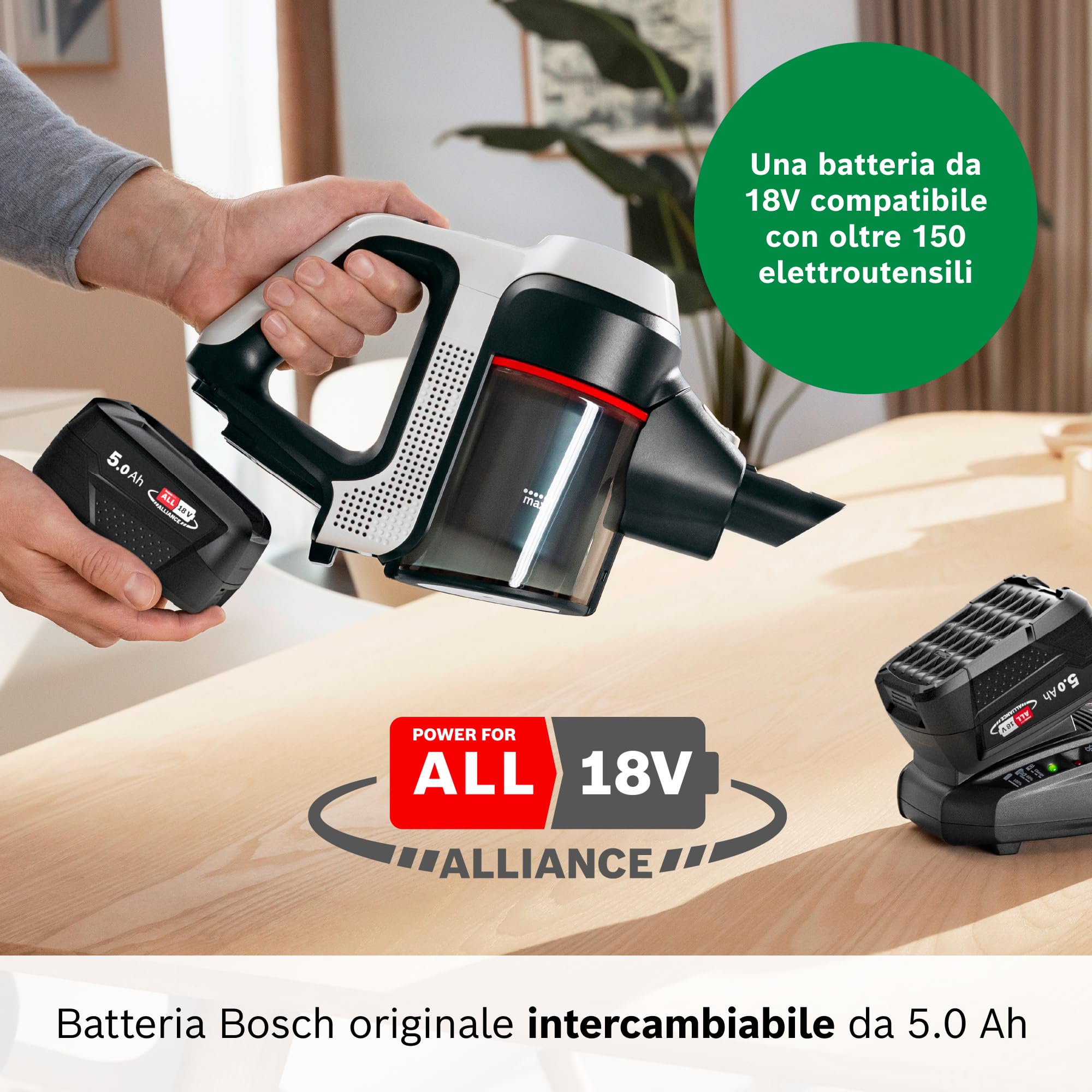 Bosch, batteria da 5.0 Ah, 18V, intercambiabile, compatibile con oltre 150 diversi elettroutensili da 18V della linea Power For All Alliance, BHZUB1850
