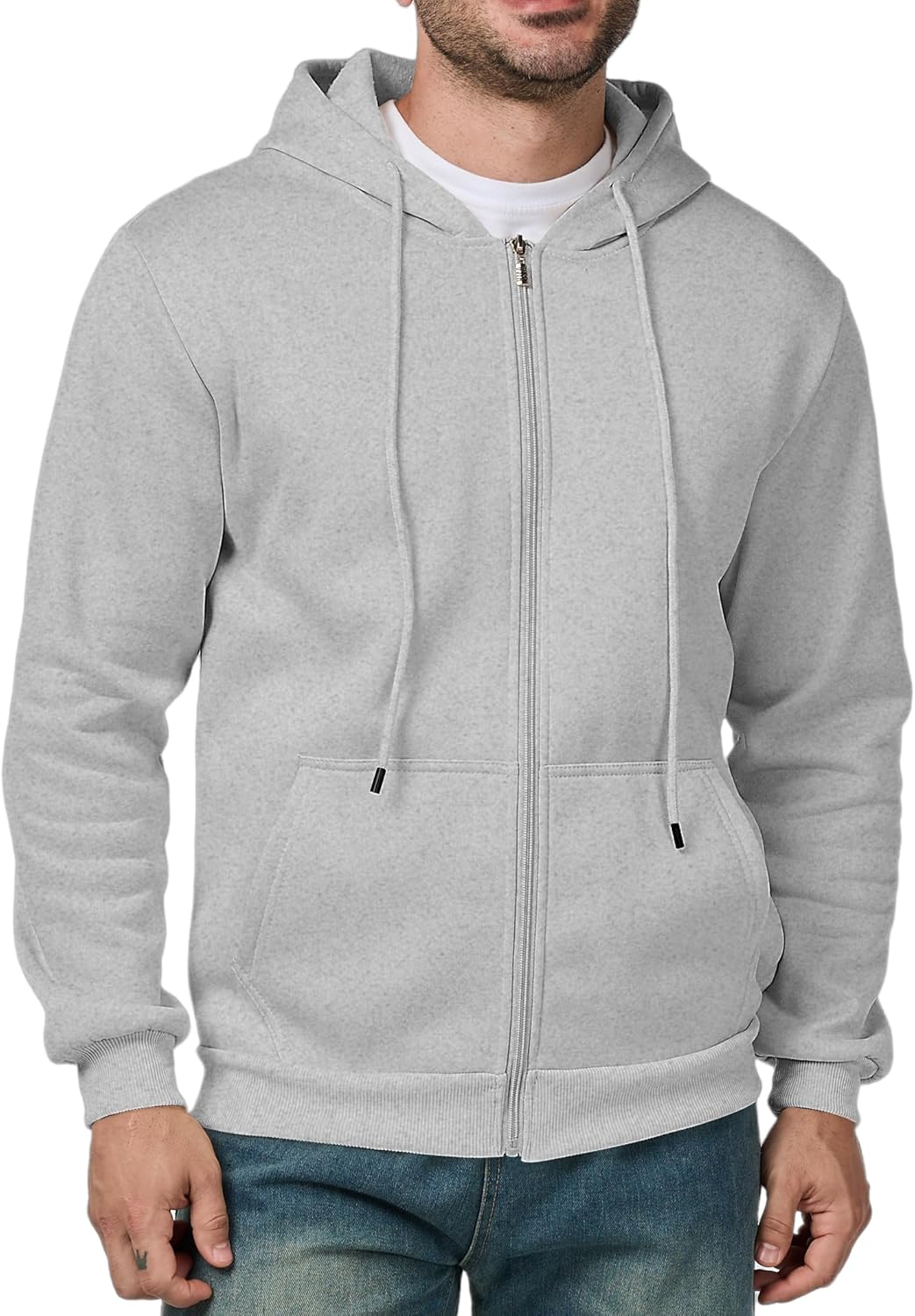 Men's Full Zip Hoodie Casual Long Sleeve Hooded Sweatshirt Fleece Drawstring Zip Up Jacket with Pockets