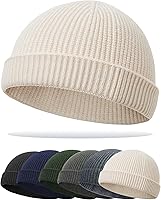 Simapu Thin Fisherman Beanie Hat Men Women - Lightweight Wool Knit Cuff Short Beanie, Slouchy Skull Cap Fall Winter