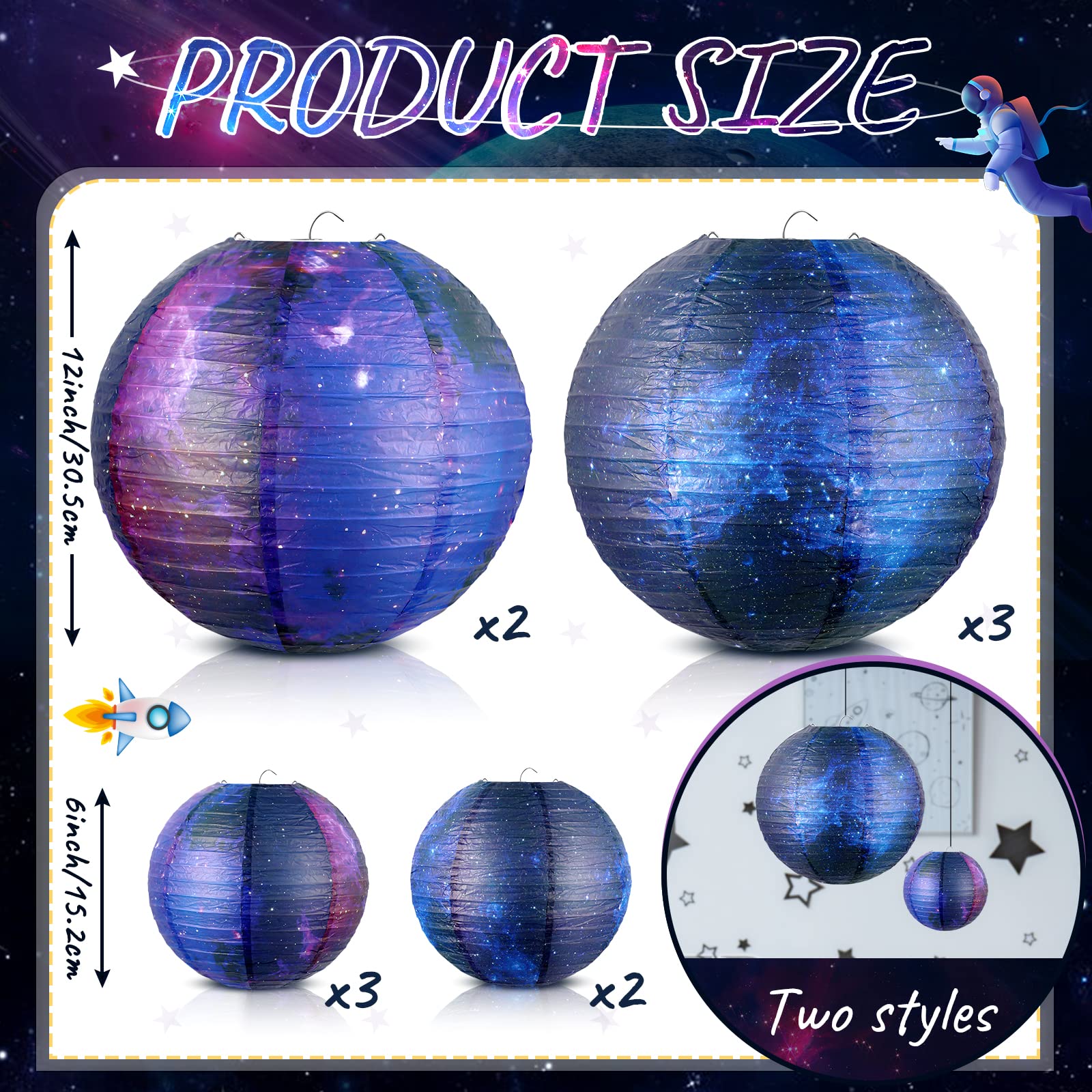 Fontien 3-Pack Galaxy Paper Lanterns - 12 Inch Constellation Party Decor For Space Themed Birthday, Room Decor - View #5