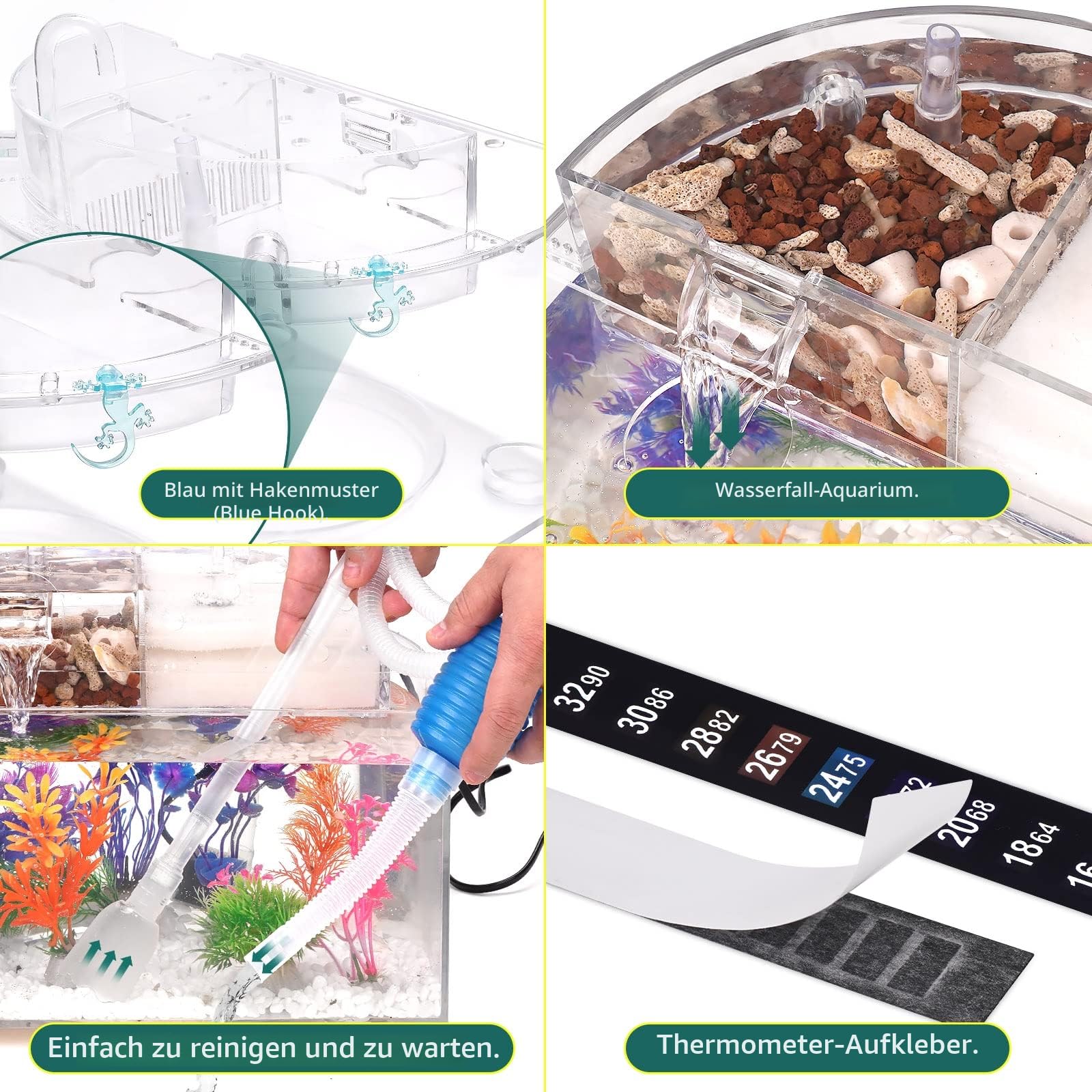 Kampffisch Aquarium Klein Komplettset, 10 L Aquarium Set Komplett mit LED- Beleuchtung, Filter, Heizung, Dekorationen und Zubehör – ideal für Hydrokultur-Anbausystem und Aquaponik