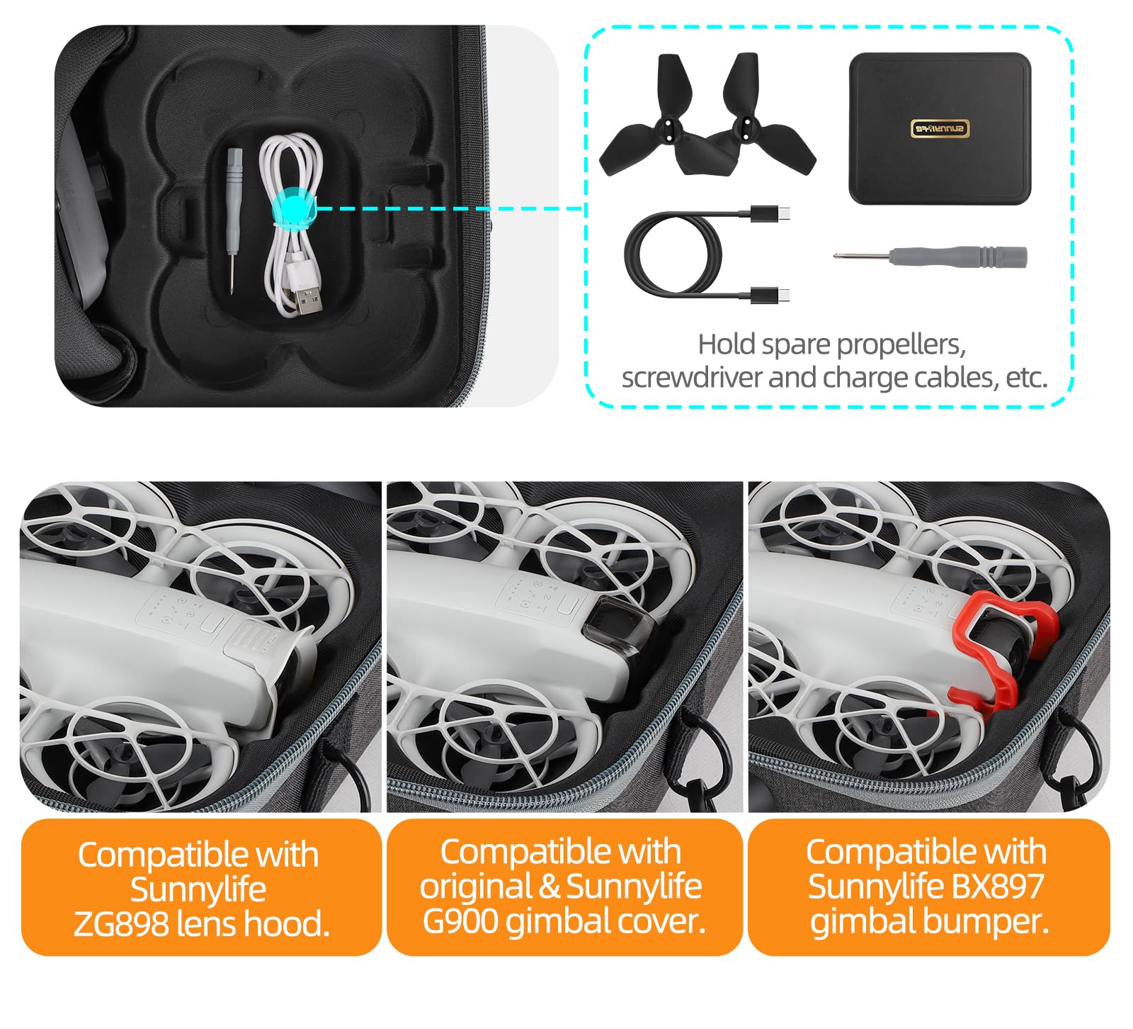 BeisDirect Funda rígida para DJI Neo, funda de transporte impermeable, bolsa de almacenamiento de gran capacidad, funda protectora para DJI Neo Drone, gafas N3 RC Motion 3, hub de carga de batería y