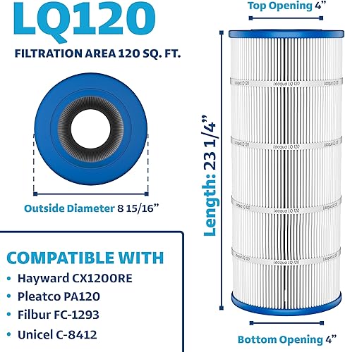 Miniatura 2 de LACQUA Cartucho de filtro de piscina LQ120 120 SqF para Hayward C1200, CX1200RE, Pleatco PA120, PA120-EC, Unicel C-8412, Filbur FC-1293, Clearwater