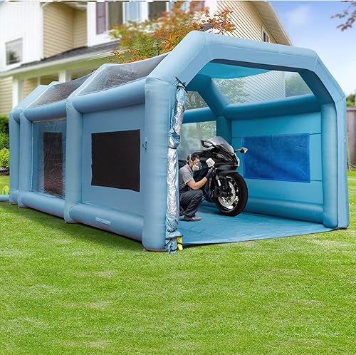 Miniatura 8 de VEVOR Cabina de pintura inflable de 26 x 15 x 11 pies, cabina de pulverización inflable, sopladores de alta potencia de 750 W+950 W, tienda de