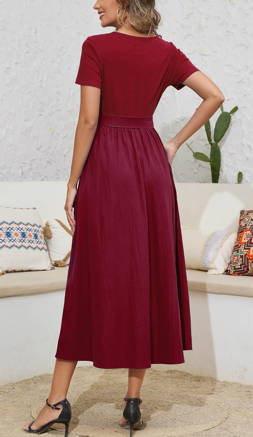 Kormei Women's Short Sleeve Maxi Dresses Casual Beach Party Long Flowy Dresses with Pockets - Image 5