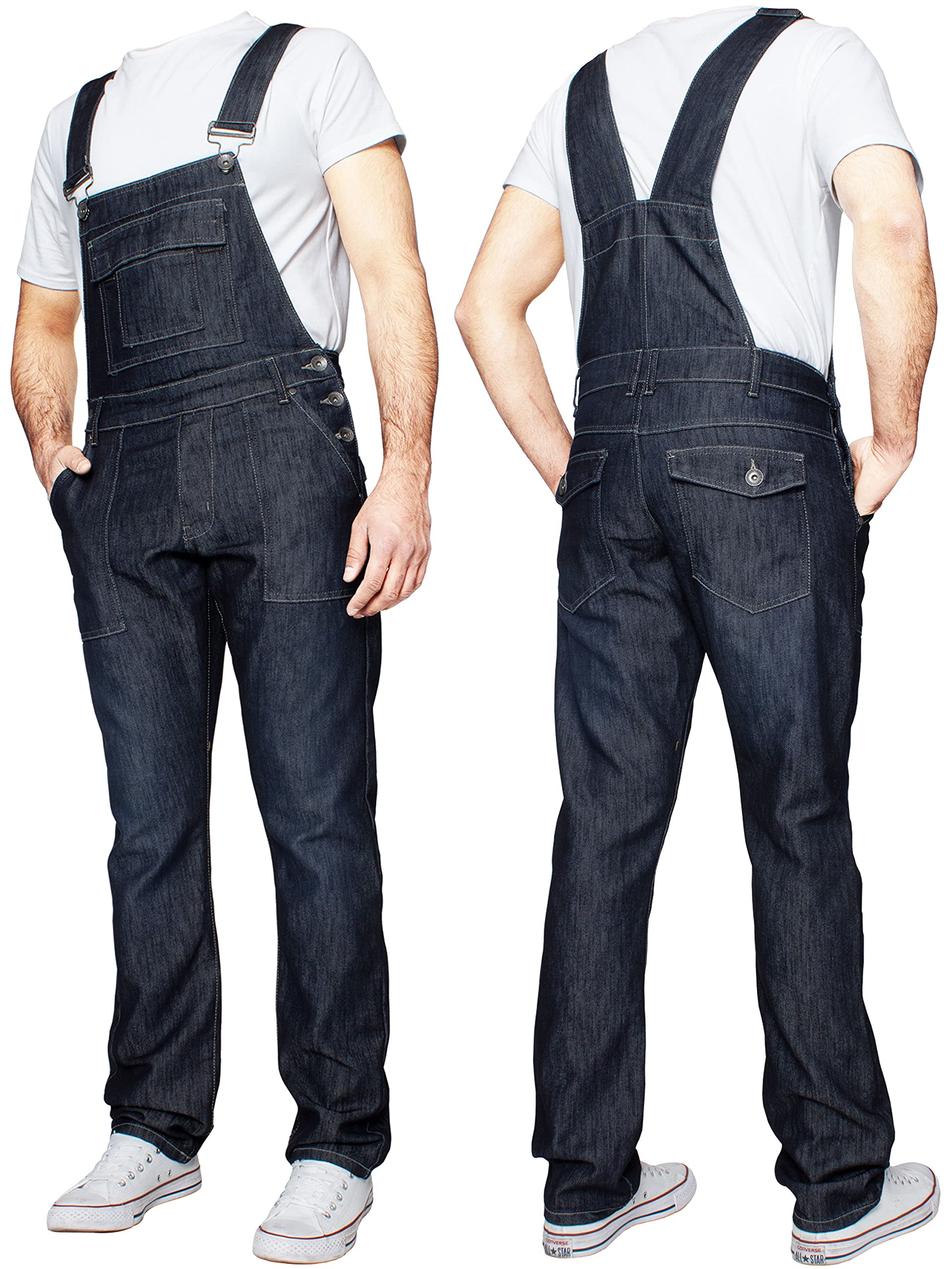989Zé ENZO Salopette da uomo in denim blu salopette da lavoro alla moda casual jeans 30-50 taglie vita, Blu scuro, 32W x 32L