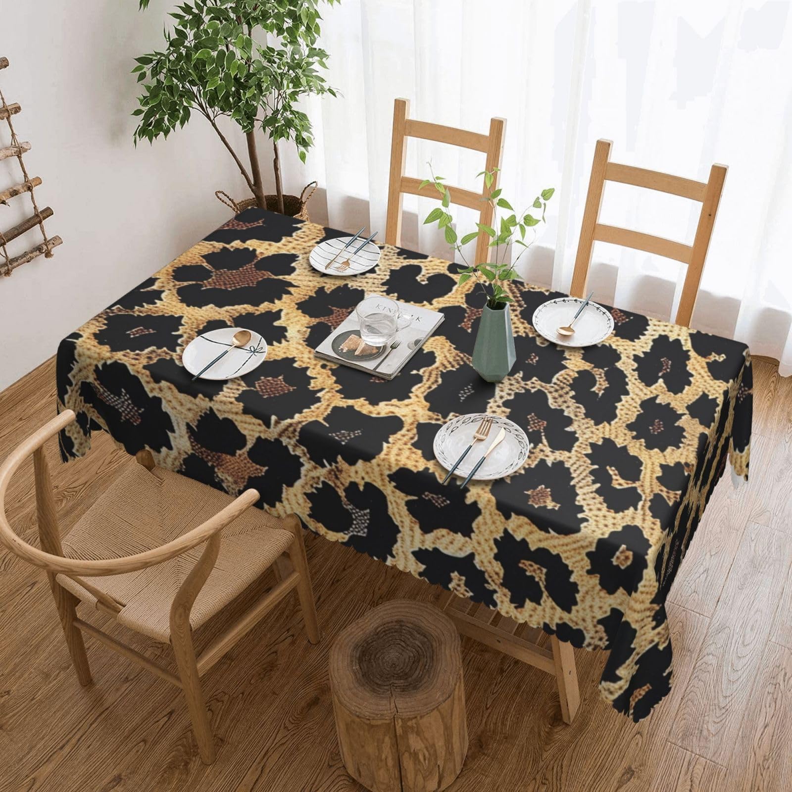 WPKJU Leopard Print Print Printed Rectangle Tablecloth 72x54 Inch with Lace Trim, Water-Resistant Washable Table Cover for Farmhouse Weddings, Outdoor Picnics & Holiday Dining