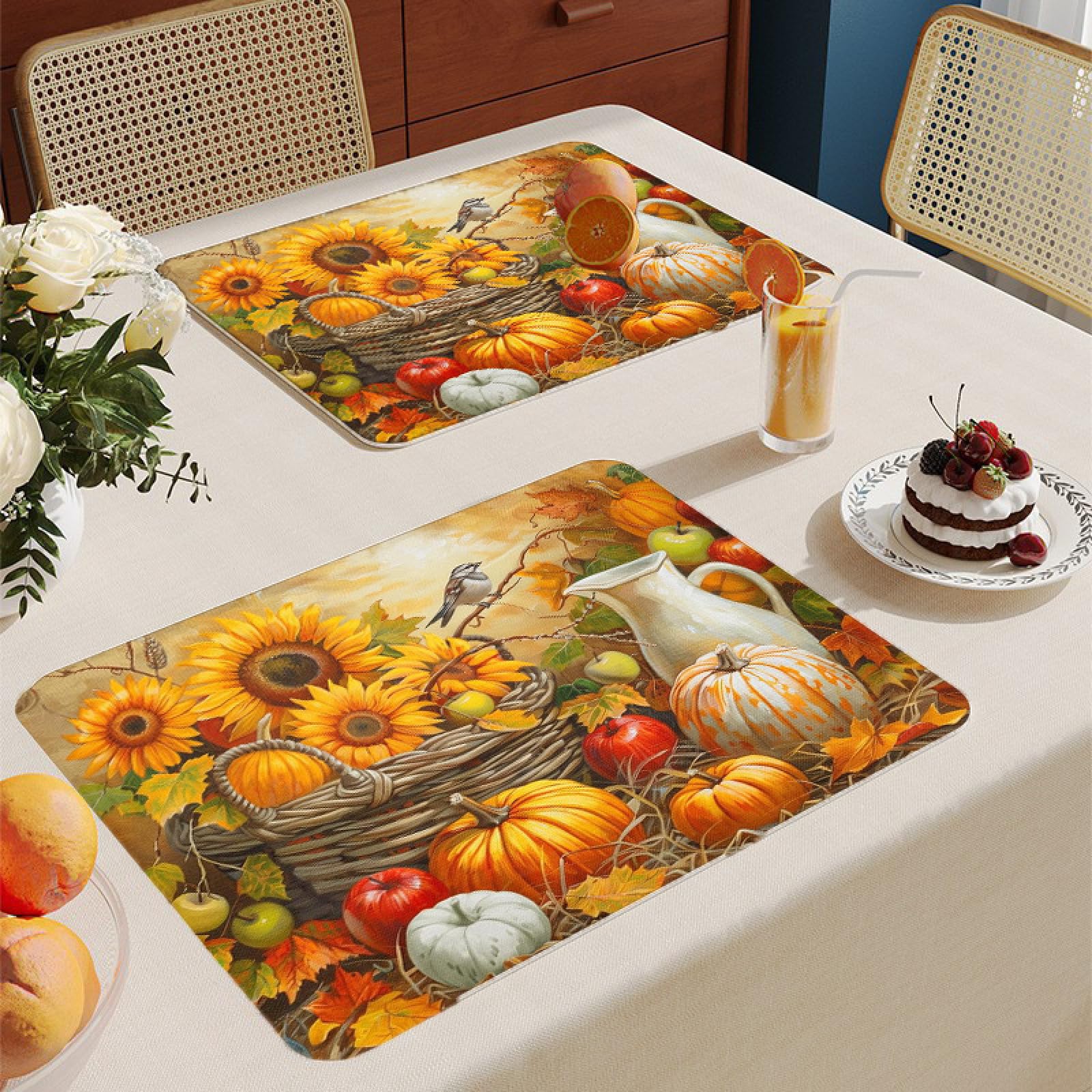 Platzsets Abwaschbar Kürbis TierblumeTischsets Abwaschbar Baumwolle Leinen Placemat Hitzebeständig Kinder Tischset Antifouling Platzset Platzdeckchen 30x45cm Tischuntersetzer 8 Pcs