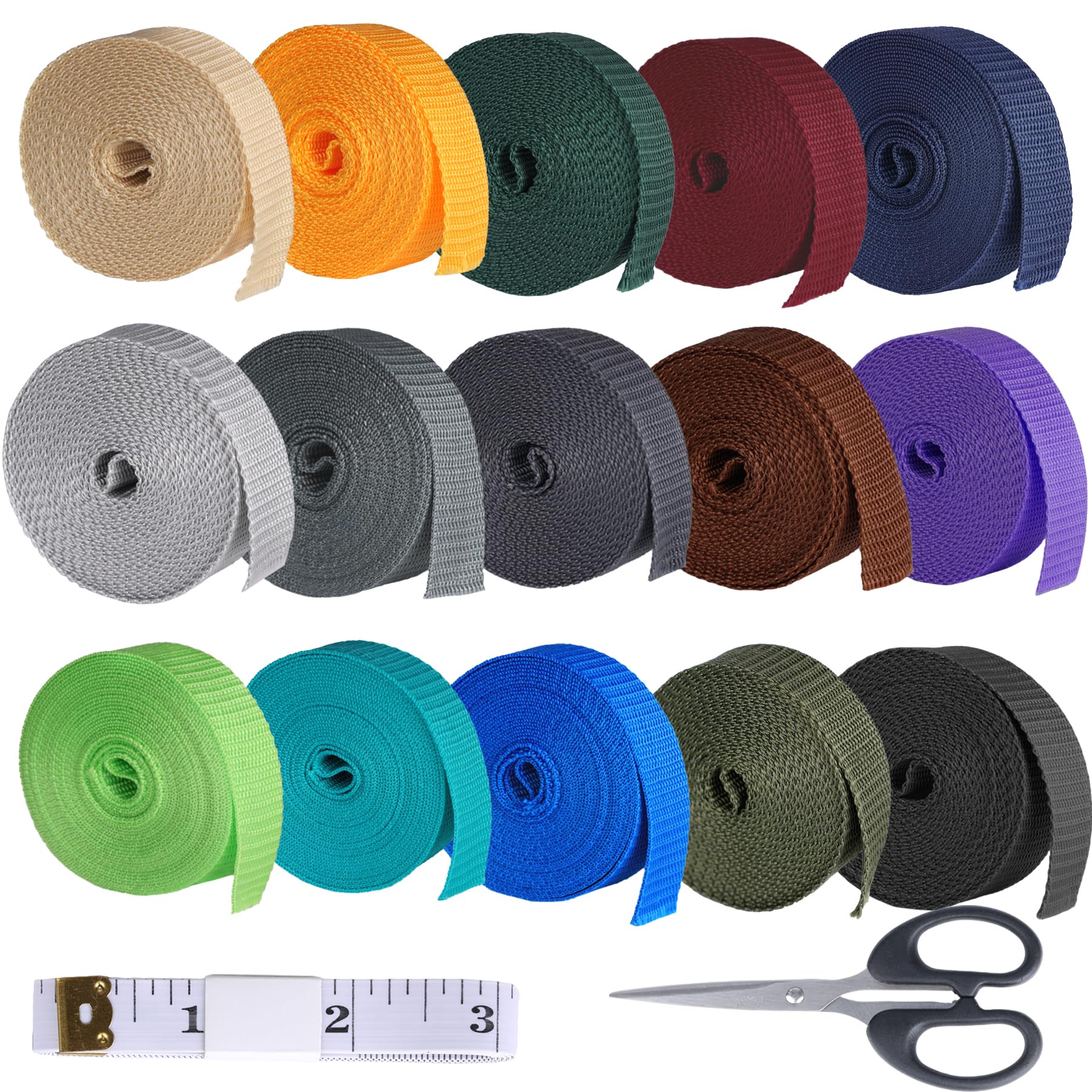 Photo 1 of 15 Rolls Nylon Webbing 1 Inch - 5 Yards Nylon Strap Webbing Straps for Bags Backpack Pet Climbing Belt Crafting DIY,Indoor Outdoor Accessories Supplies